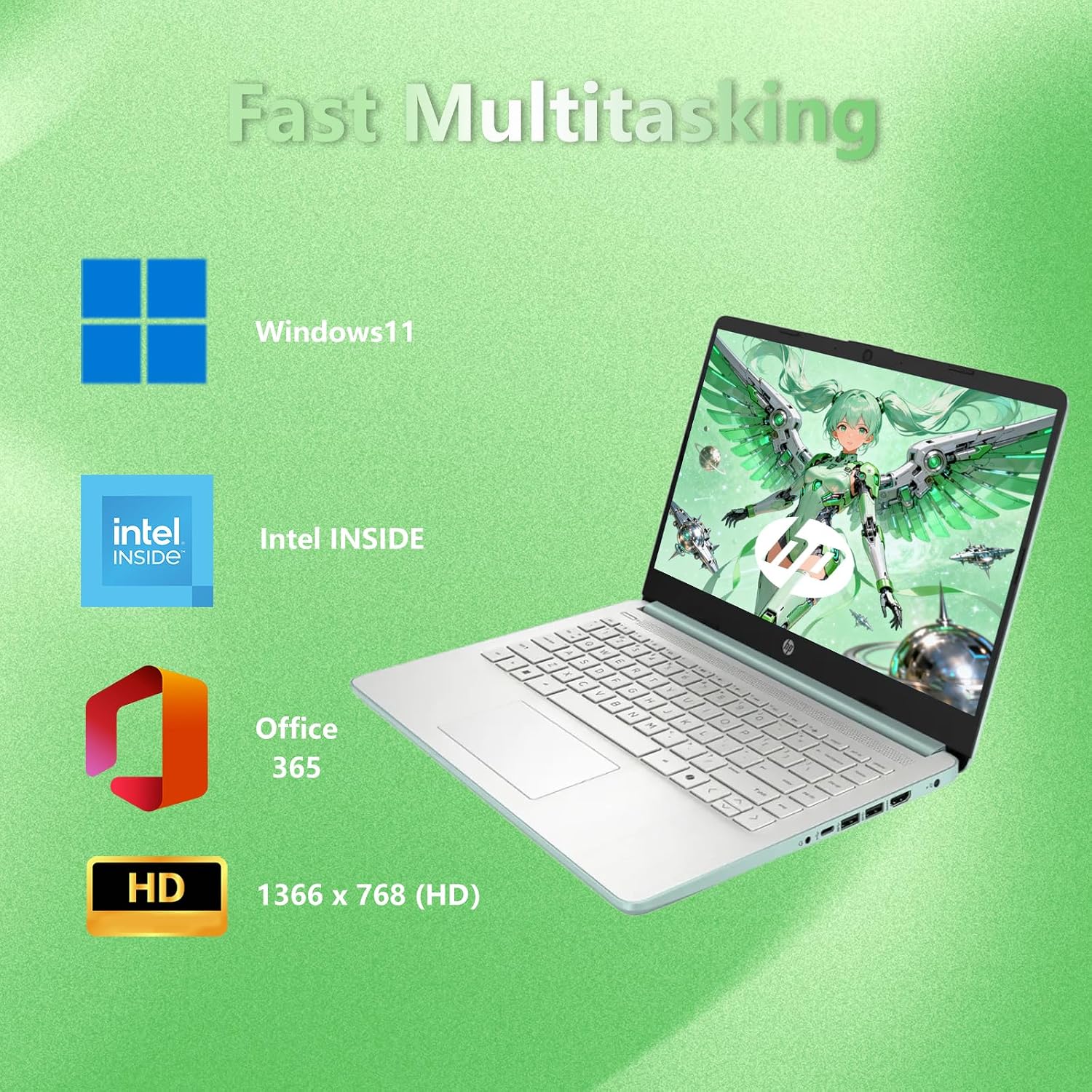 HP 14 Elite Laptop, 4GB RAM, 1.12TB Total Storage (128GB UFS+1TB Cloud), Willow Green, Office 365, Intel Multi-Core, Win11, Copilot AI, 11Hr Battery, Alpacatec Mouse