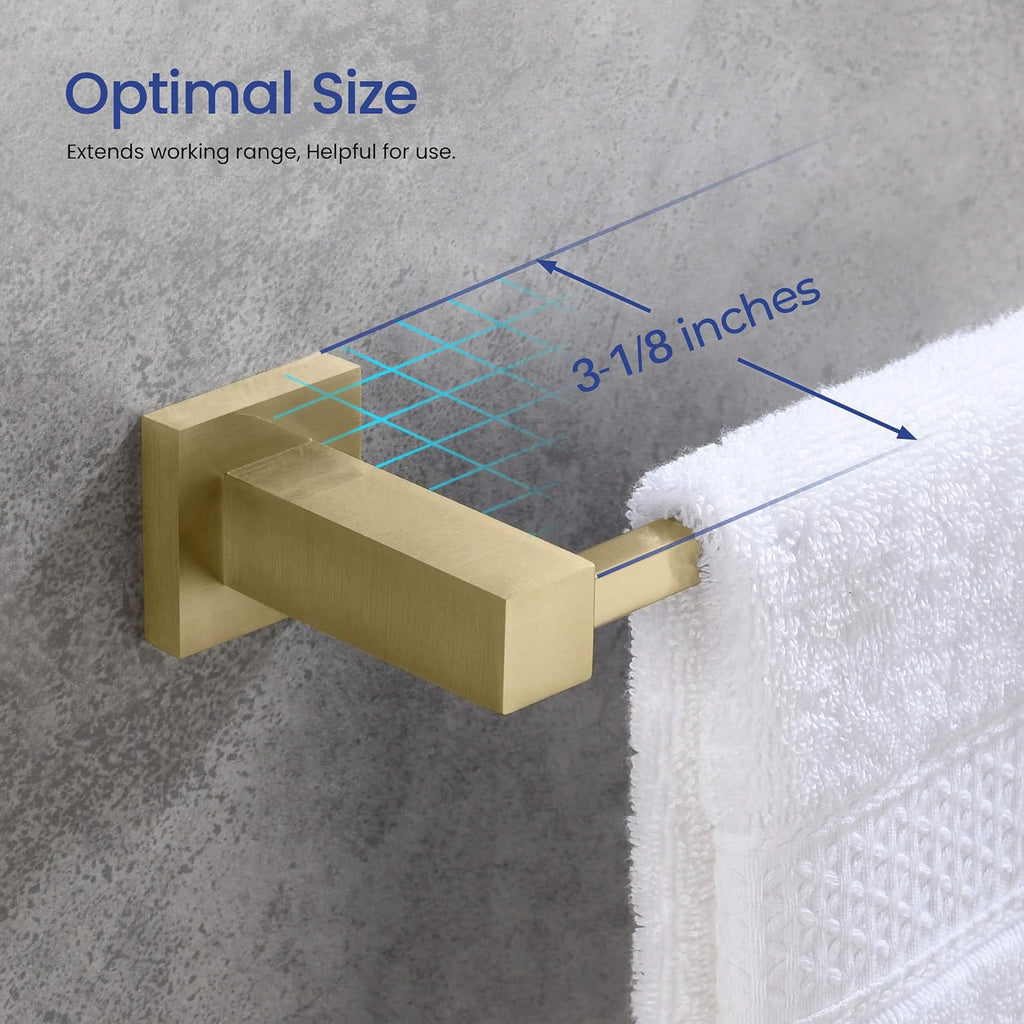 KIBI Cube 5-Piece Bathroom Hardware Set – Wall Mounted Bath Accessories Kit, Premium Brass, Includes Towel Bar, Towel Ring, Toilet Paper Holder, Robe Hook & Towel Hook (Brushed Gold, C-KBA15-5-1)