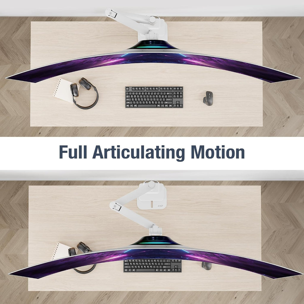 AVLT Single 57 Inch Heavy Duty Monitor Arm Pole Top Mount with USB-C&A Ports-White, Height Adjustable, Easy Install Top C-Clamp/Grommet with Reinforcement Plates, VESA Compatible 200/100/75