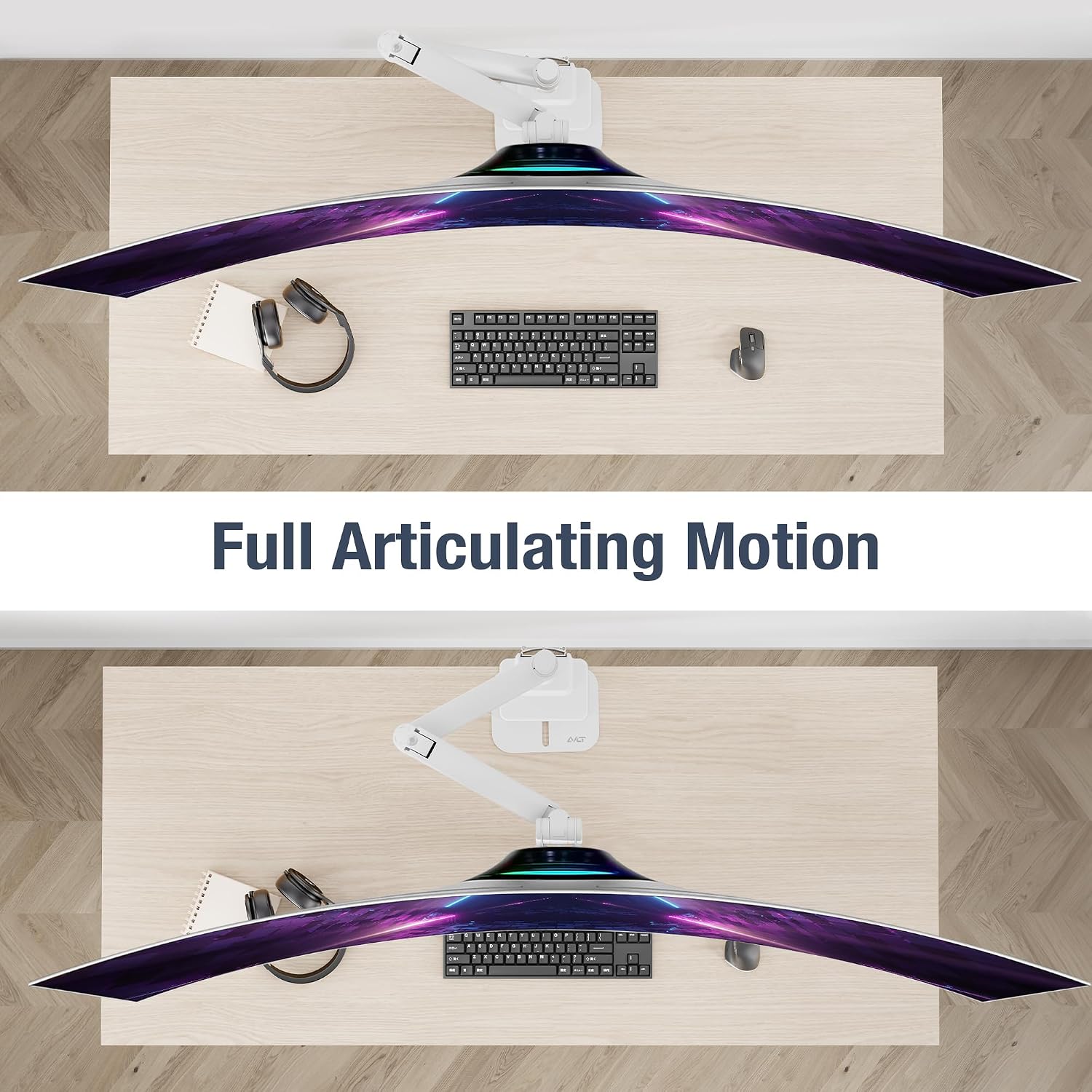 AVLT Single 57 Inch Heavy Duty Monitor Arm Pole Top Mount with USB-C&A Ports-White, Height Adjustable, Easy Install Top C-Clamp/Grommet with Reinforcement Plates, VESA Compatible 200/100/75