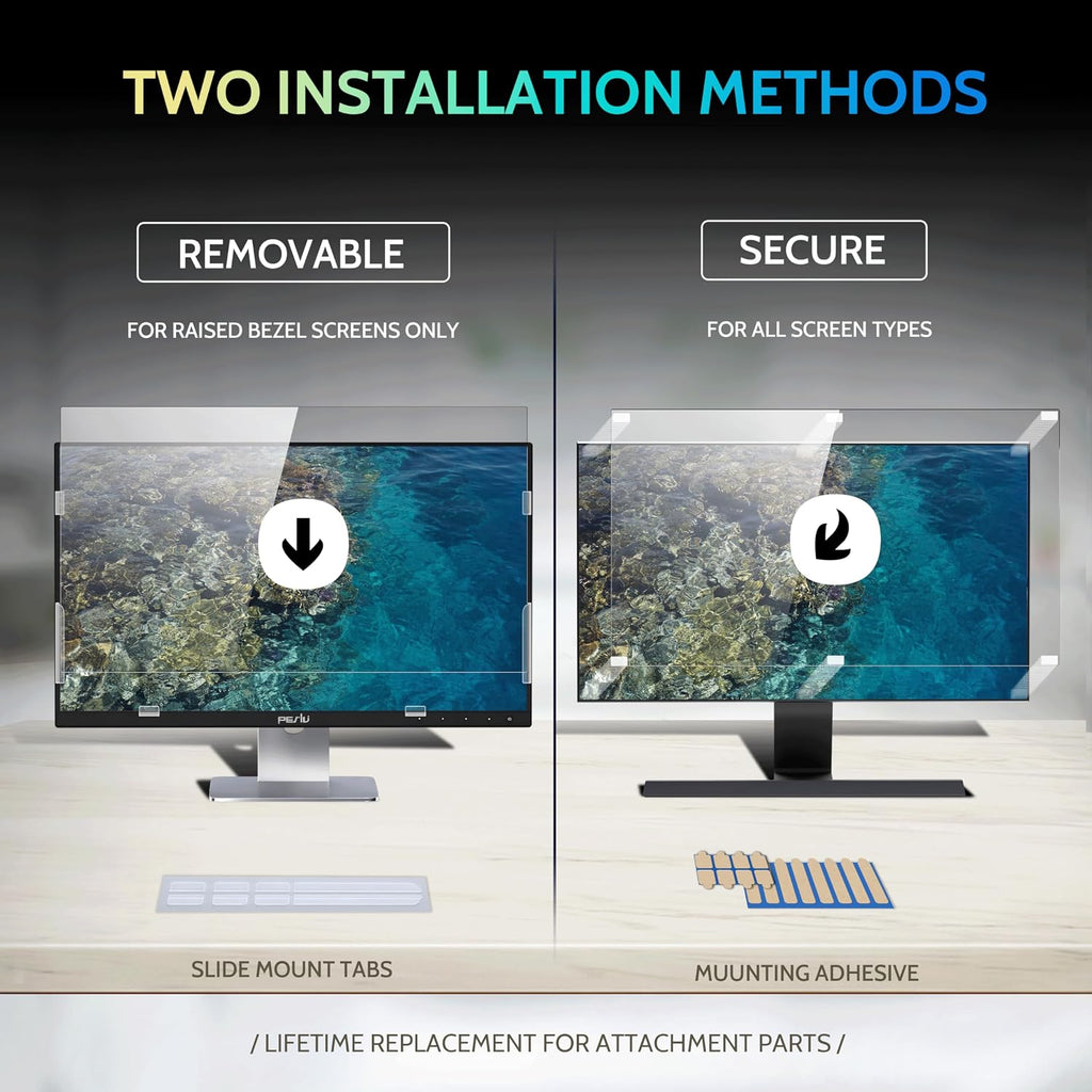 Peslv [2 Pack] 32 Inch Privacy Screen for Computer Monitor 16:9 Aspect Ratio, Eye Protection Anti Blue Light Glare Shield, 32inch Removable Black Blackout Anti Spy Desktop Security Private Filter