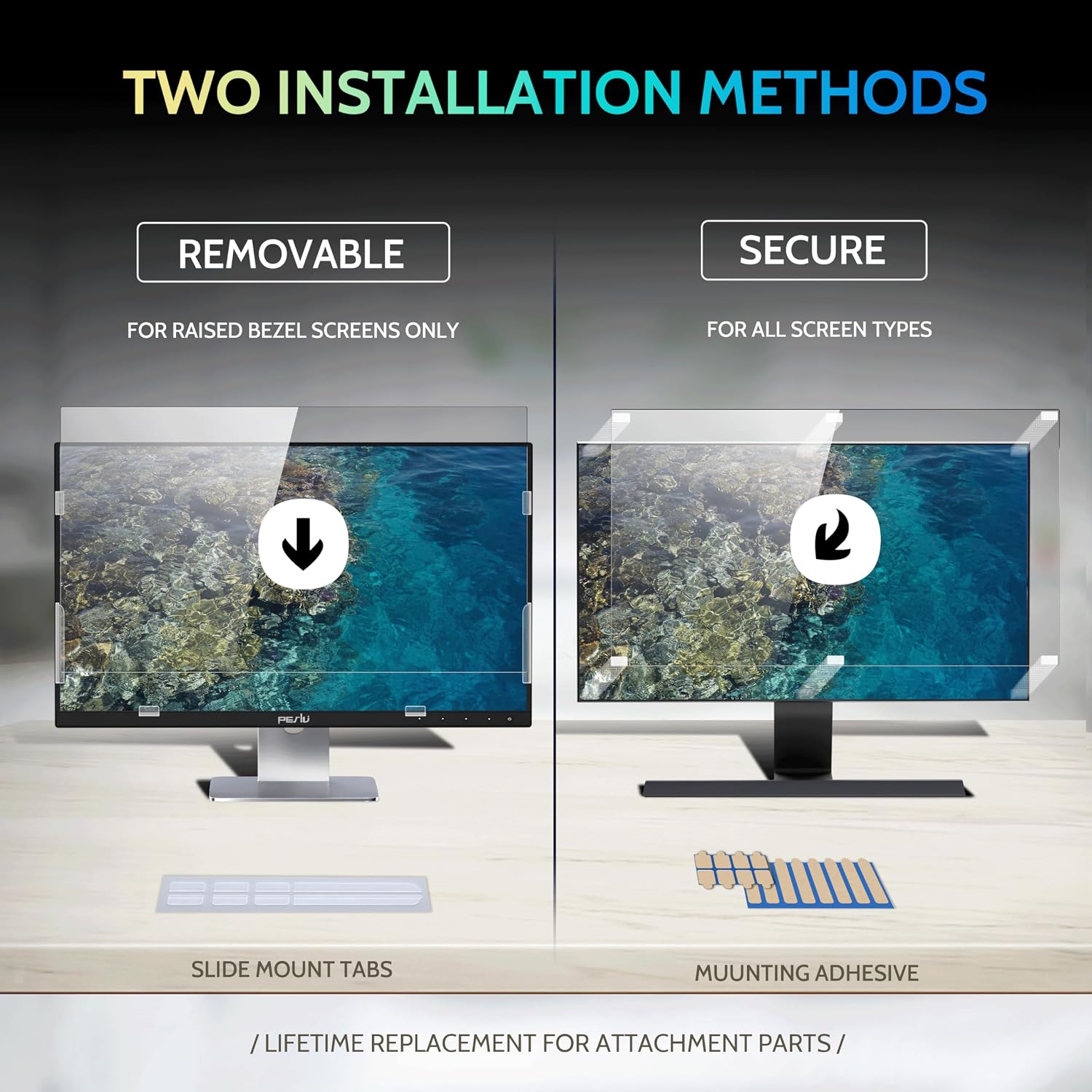 Peslv [2 Pack] 32 Inch Privacy Screen for Computer Monitor 16:9 Aspect Ratio, Eye Protection Anti Blue Light Glare Shield, 32inch Removable Black Blackout Anti Spy Desktop Security Private Filter