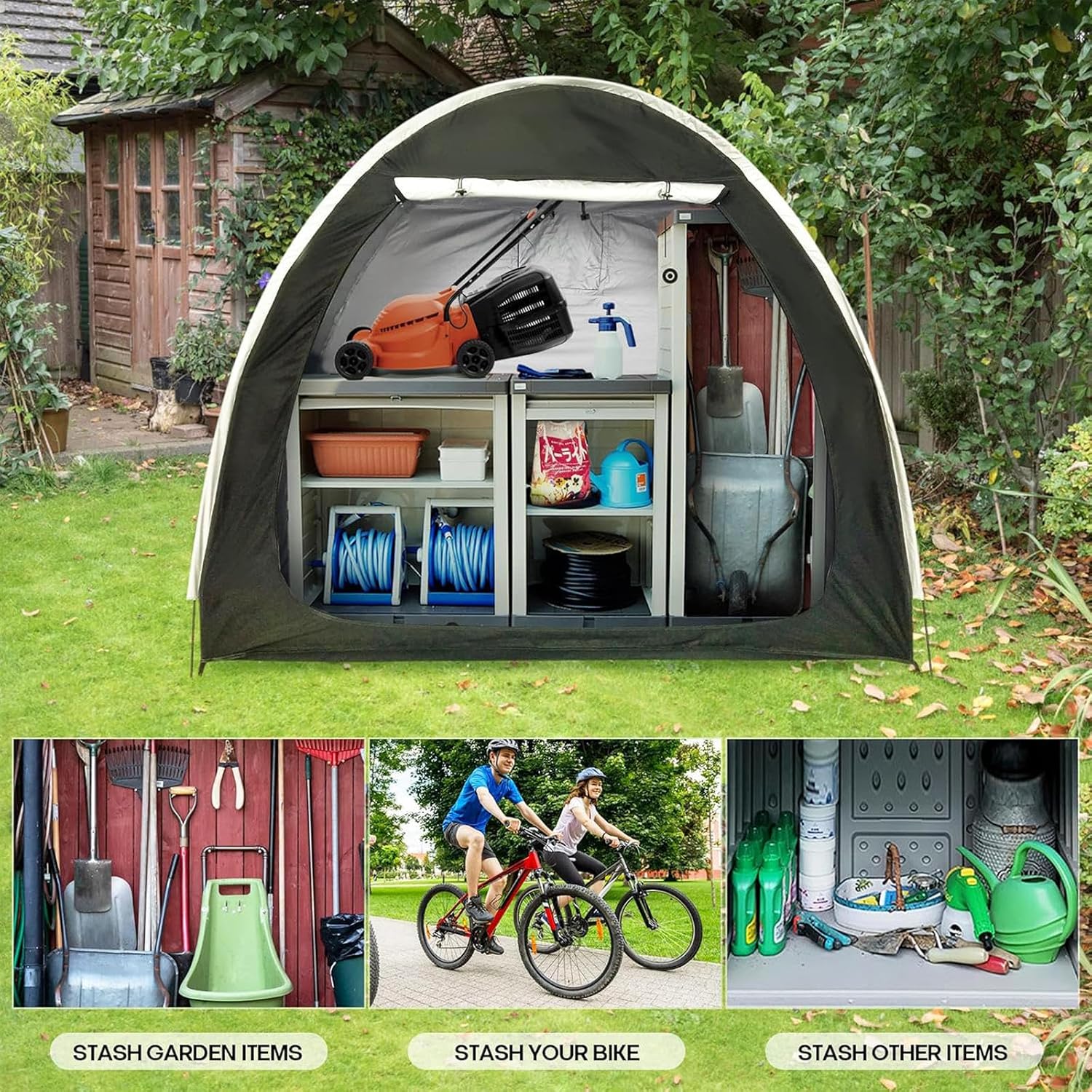 Bike Cover Bike Storage Hanging 2 in 1 Outside Storage Sheds for Patio Furniture, Bicycle, Motorcycle Lawn Mower Shed Bike Storage,Green(Green)