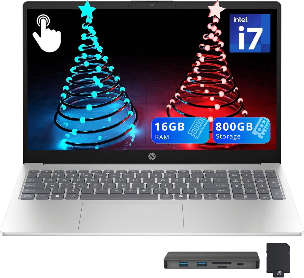 HP 15.6' FHD Touchscreen Laptop, Intel i7-1355U, 16GB RAM, 800GB Storage(512GB SSD+288GB Docking Station Set), Intel Iris Xe Graphics, Numeric Keypad, 720p HD Camera, Wi-Fi 6, Win 11, Silver