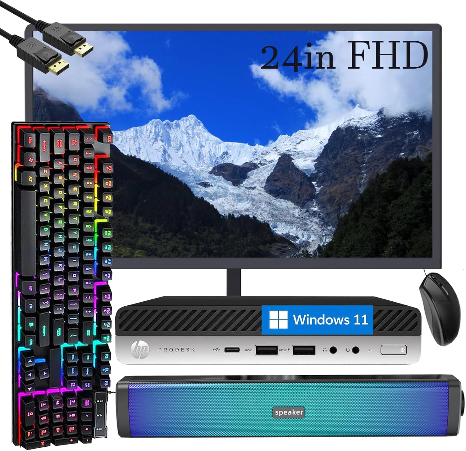 HP ProDesk 600 G4 Mini Desktop Win 11, Computer PC w/ 24in Monitor, 600G4 Mini PC Computer Core 8th 3.5GHz, 8GB RAM, 256GB SSD, RGB Keyboard and Speaker, HDMI (Renewed)