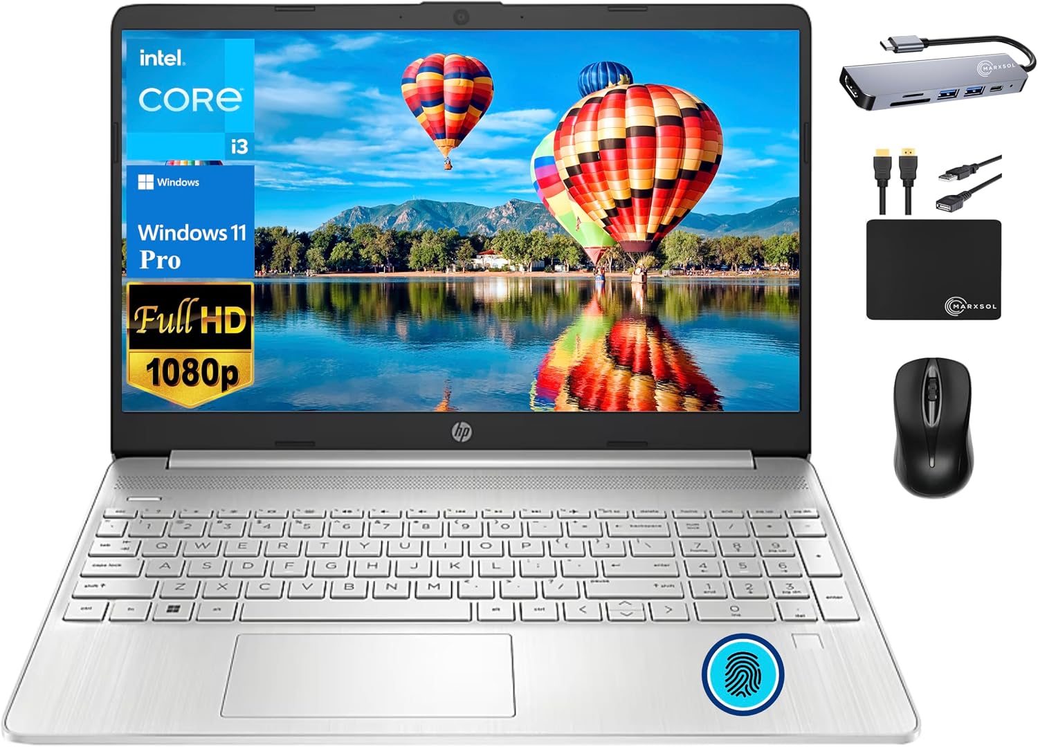 HP 2024 15.6' FHD Thin Light Business Laptop, 6-Core Intel i3-1215U (Beat i5-1135G7), 16GB RAM, 1TB SSD, UHD Graphics, Fingerprint Reader, HD Webcam, Wi-Fi 5, Win 11 Pro +MarxsolAccessory