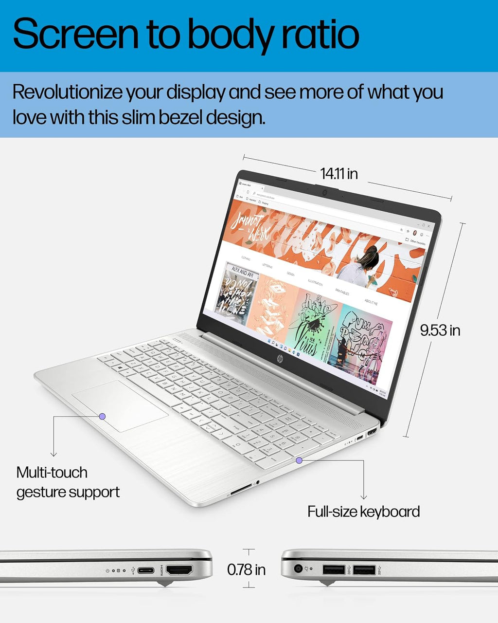 HP 15.6-inch Laptop, AMD Ryzen 7 5700U, 8 GB RAM, 256 GB SSD, HD Micro-Edge Display, Windows 11 Home, Thin & Portable, Long-Lasting Battery, Full-Size Keyboard, Wi-Fi 6 & Bluetooth (15-ef2025nr, 2022)
