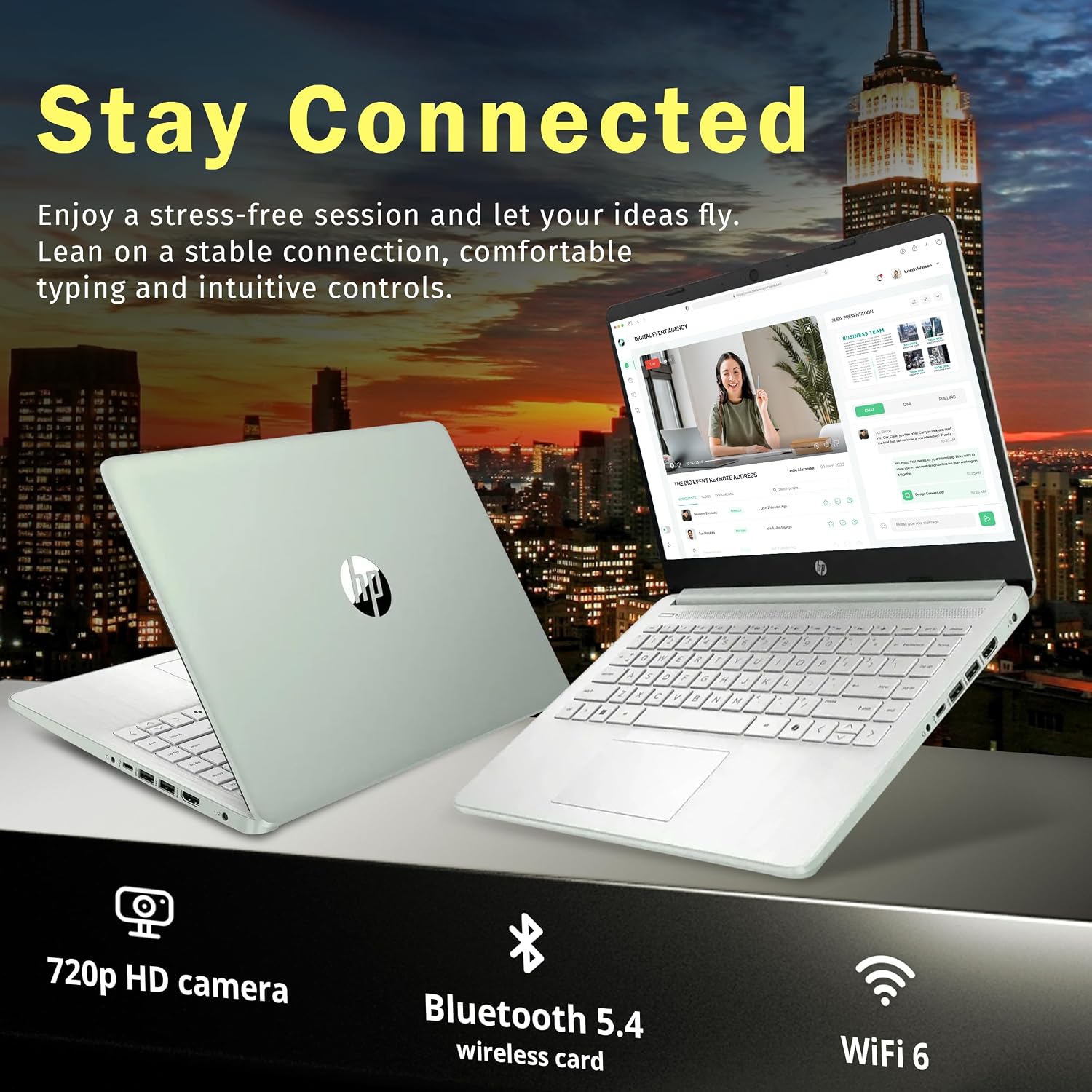HP 14-inch Ultra Light Laptop W/1 Year Office 365&AI-Copilot, Intel Processor N150, 16GB RAM, 416GB Storage (128GB UFS + 288GB Docking Set), HD Camera, Long Battery Life, Wi-Fi 6, Win 11s, Green