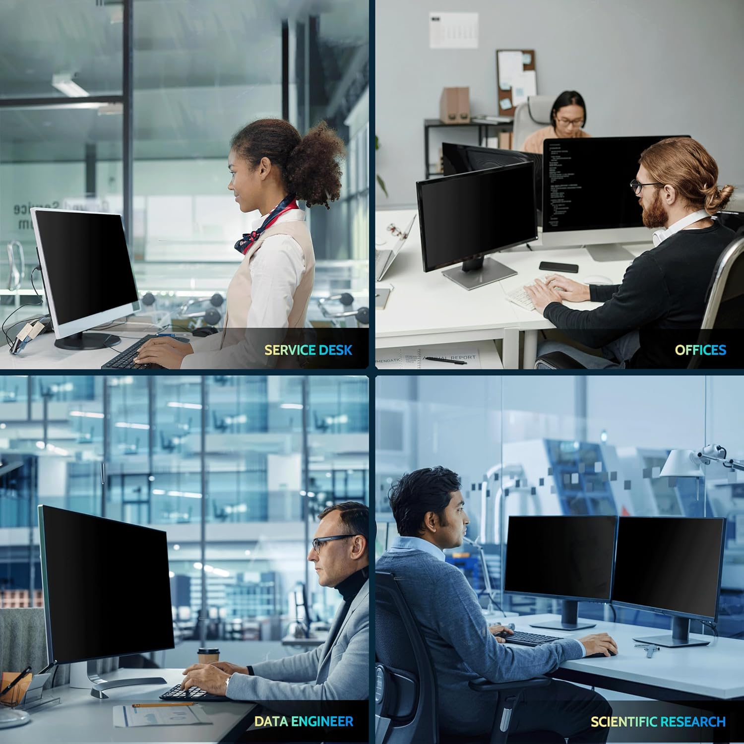 Peslv [2 Pack] 32 Inch Privacy Screen for Computer Monitor 16:9 Aspect Ratio, Eye Protection Anti Blue Light Glare Shield, 32inch Removable Black Blackout Anti Spy Desktop Security Private Filter