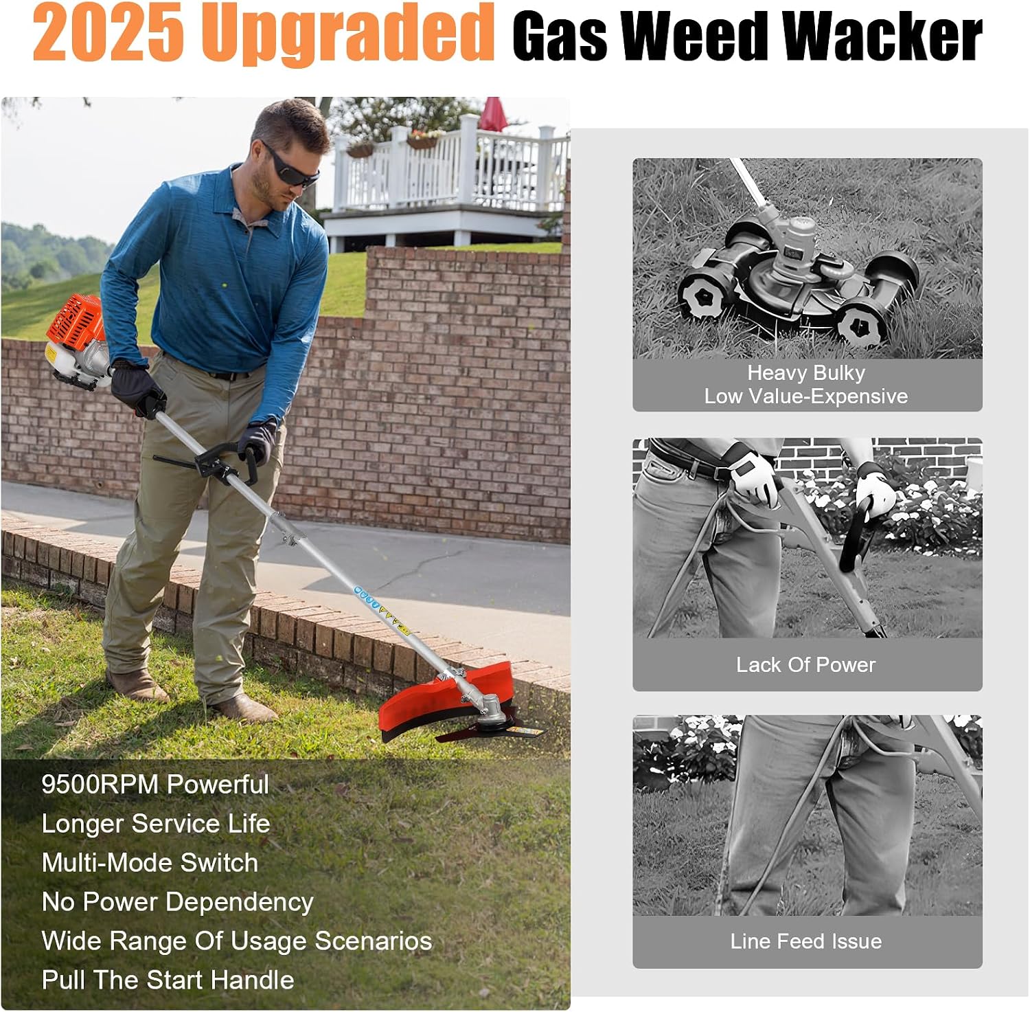 5 in 1 Gas Weed Wacker, 52CC 2 Stroke Gas Multi Functional Trimming Tools, 2025 Upgraded Weed Eater Gas Powered, 9500rpm High Power Gas String Trimmer, Brush Cutter for Home, Yard, Garden Red