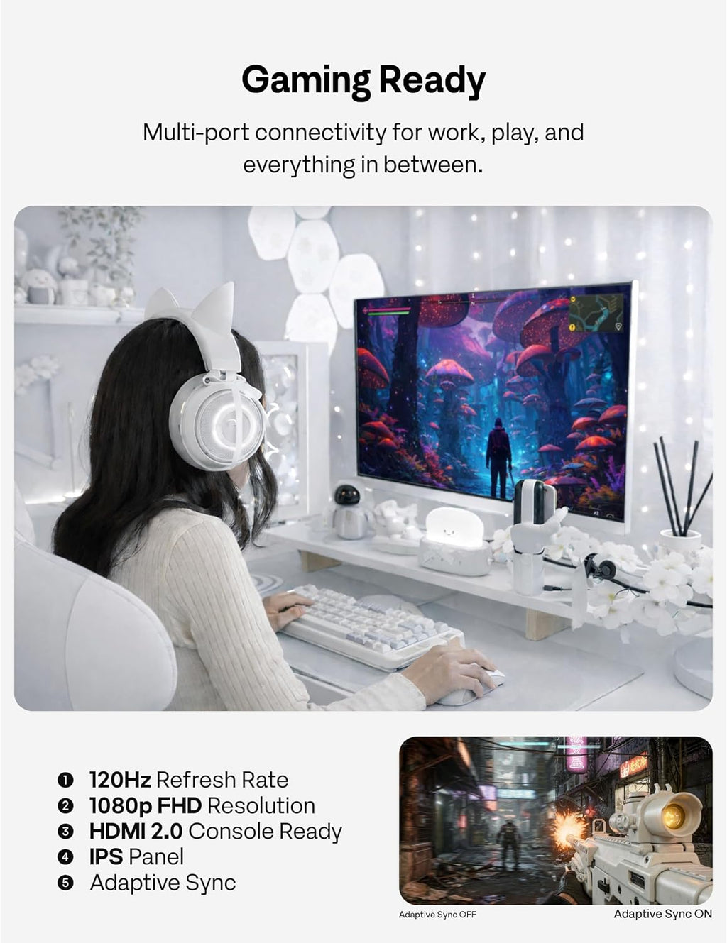 Pixio PX246 Wave White 24 inch 120Hz Refresh Rate FHD 1080p Resolution IPS Panel 4ms GTG Response Time Gaming Monitor with Adaptive Sync