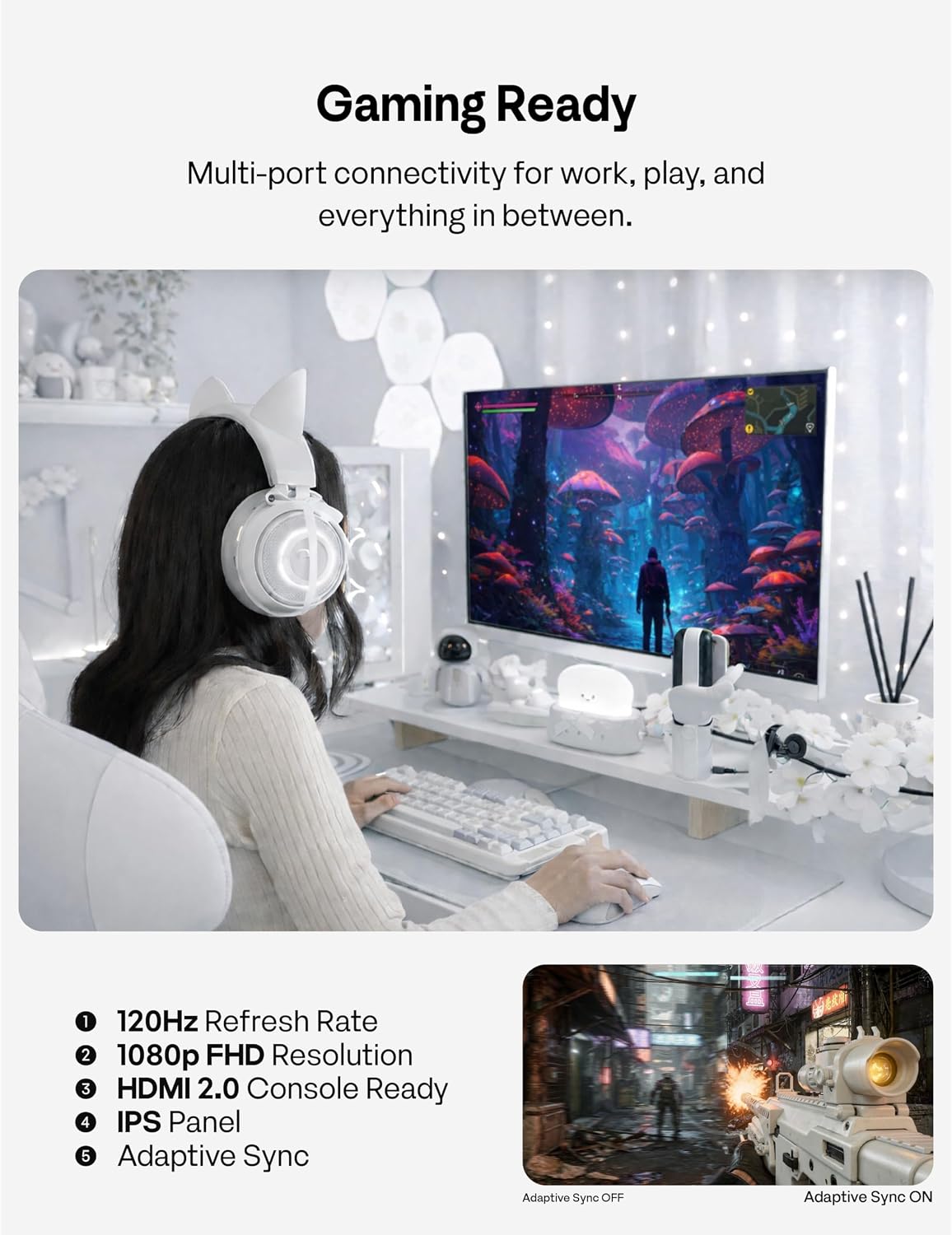 Pixio PX246 Wave White 24 inch 120Hz Refresh Rate FHD 1080p Resolution IPS Panel 4ms GTG Response Time Gaming Monitor with Adaptive Sync