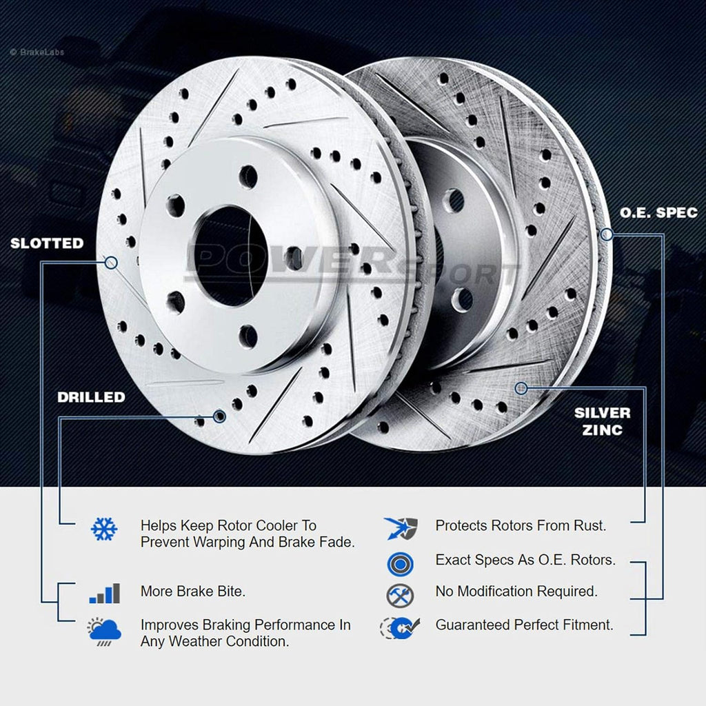 PowerSport Front Rear Brakes and Rotors Kit |Front Rear Brake Pads| Brake Rotors and Pads| Ceramic Brake Pads and Rotors |fits 2016-2017 Honda Accord