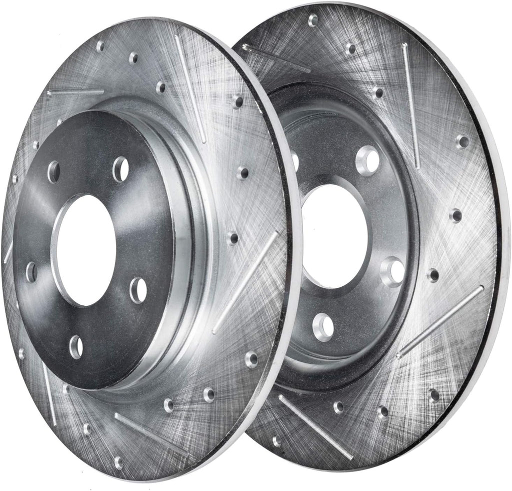Detroit Axle - Brake Kit for 2004 2005 2006 Mitsubishi Lancer Replacement Drilled & Slotted Disc Brake Rotors Ceramic Brakes Pads Front and Rear