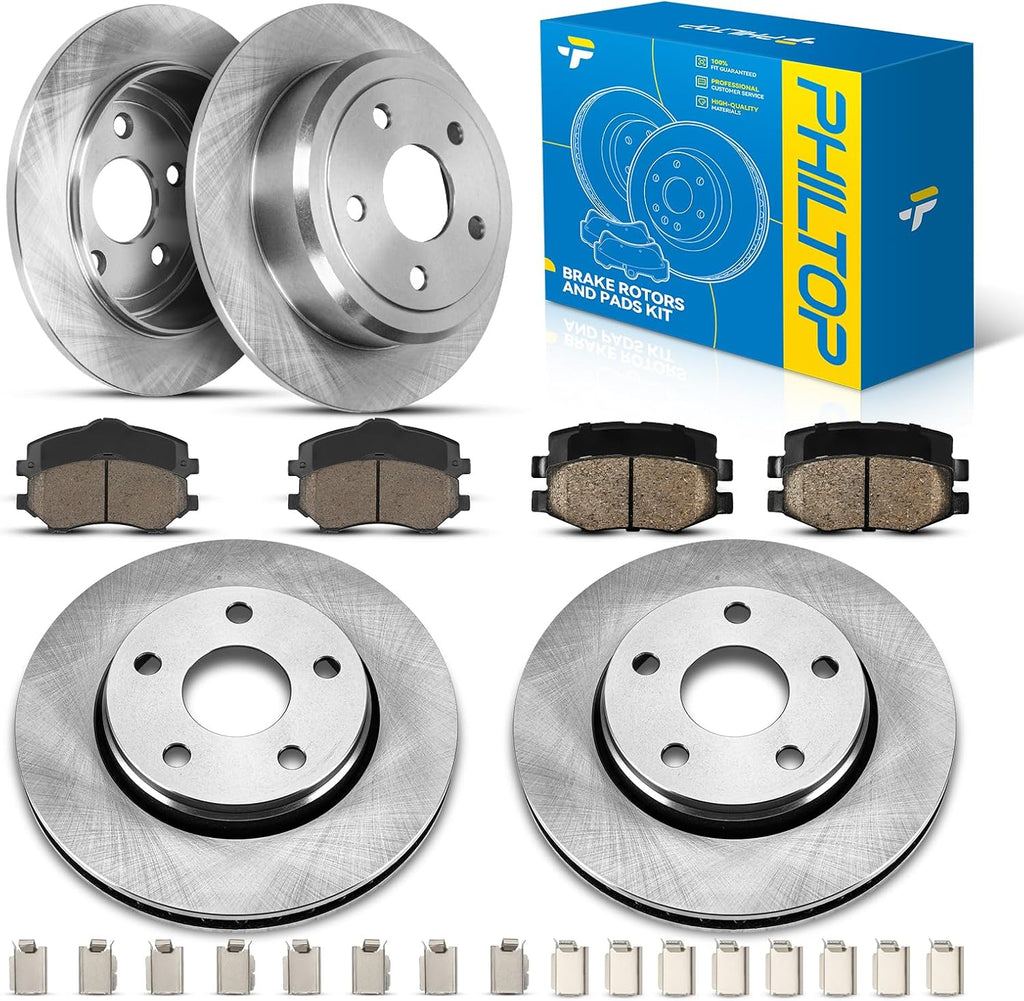 PHILTOP Front & Rear Brake Kit For Jeep Wrangler 2007 2008 2009 2010 2011 2012 2013 2014 2015 2016 2017, Disc Rotors with Ceramic Brake Pads Replace # 53040+D1273+53041+D1274