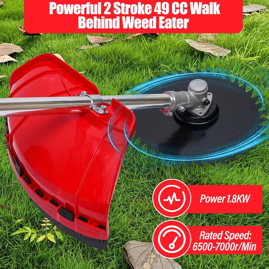 Weed Wacker, 2 Stroke 49 CC Gasoline Weed Eater, 6500-7000R/Min Hand Push Weed Wacker, 0.95L Small Weedwacker, can Folded Rear Wheel, for Mountains, Hills, Plains, Orchards Etc