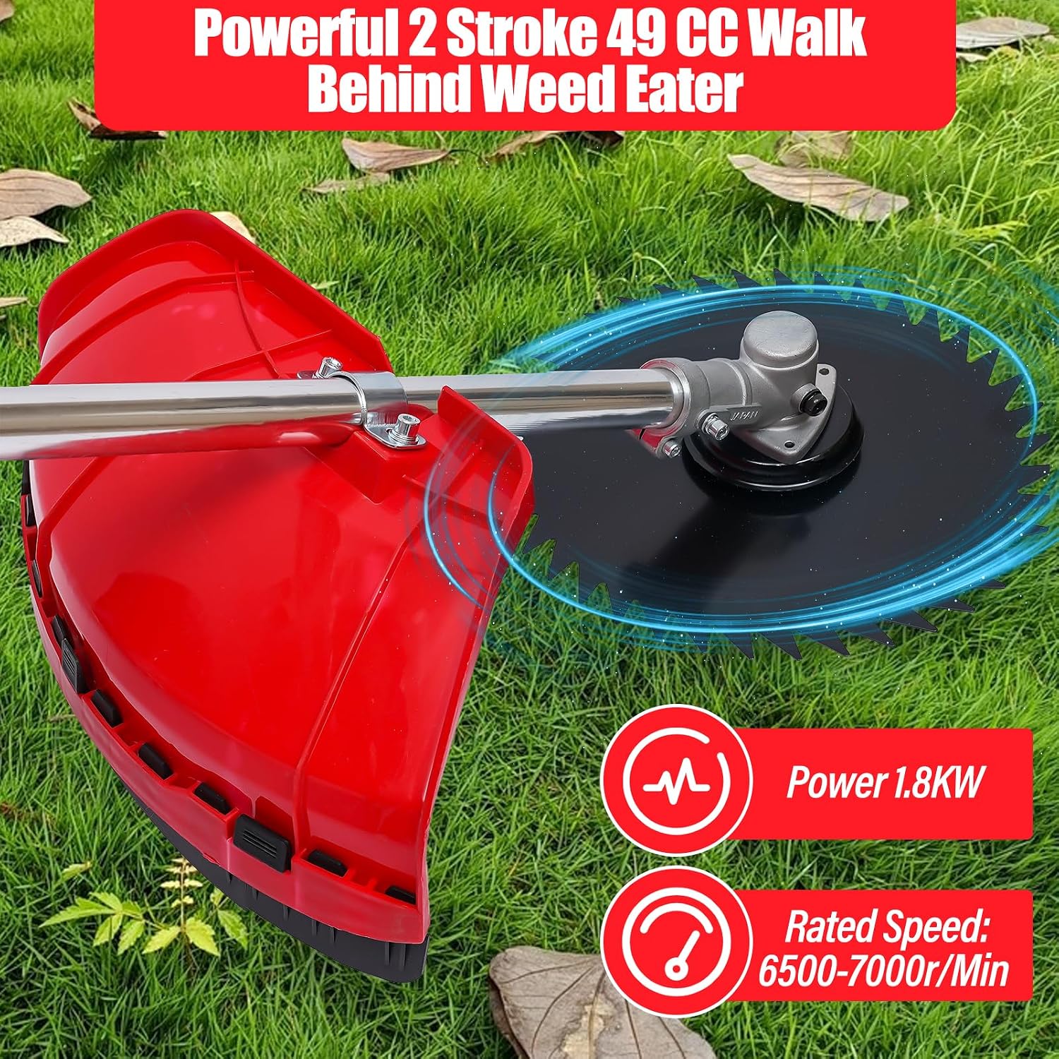 Weed Wacker, 2 Stroke 49 CC Gasoline Weed Eater, 6500-7000R/Min Hand Push Weed Wacker, 0.95L Small Weedwacker, can Folded Rear Wheel, for Mountains, Hills, Plains, Orchards Etc