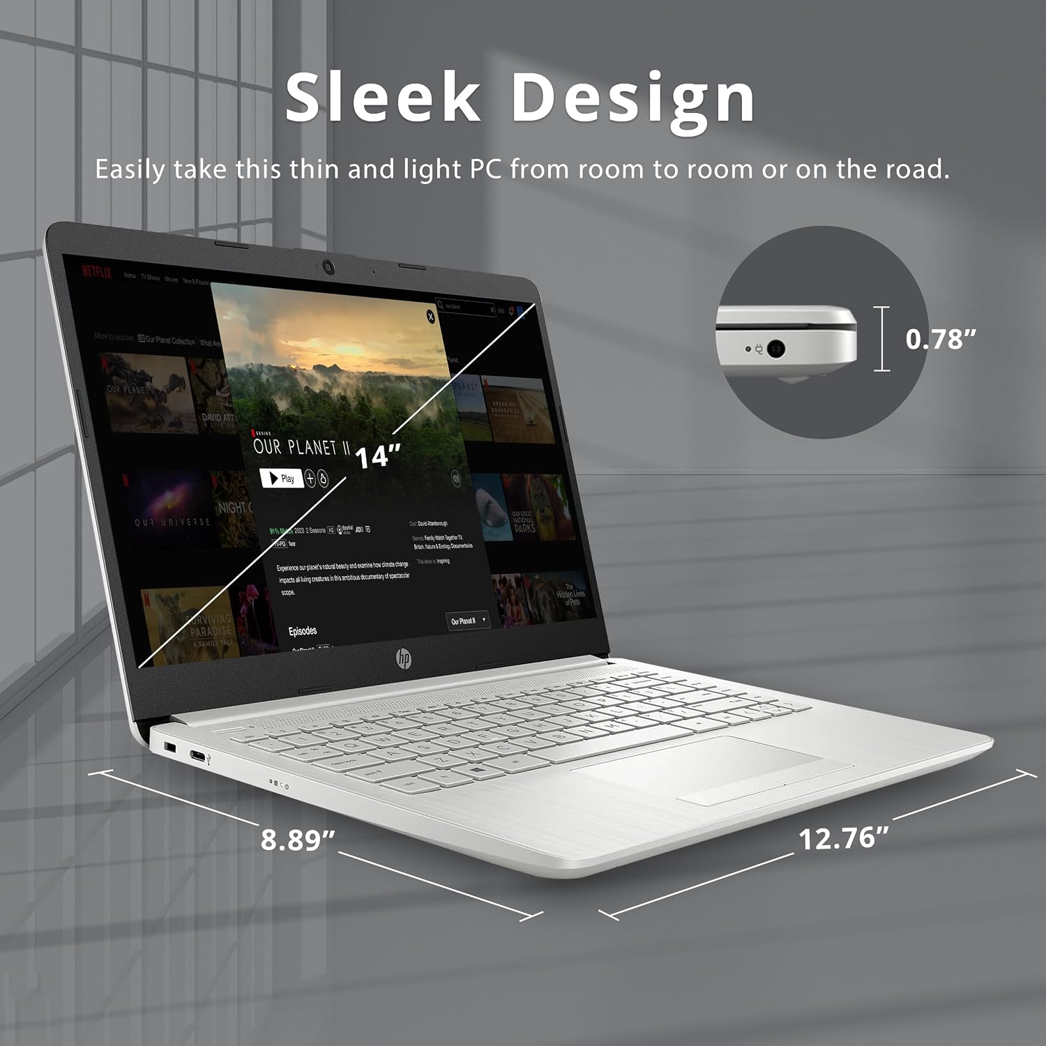 HP Premium Stream 14' HD BrightView Laptop, Intel Celeron N4120, 8GB RAM, 64GB eMMC, Intel UHD Graphics, HD Webcam, 1 Year Office 365, WiFi 5, Bluetooth, Win 11s, Silver, 32GB Hotface USB Card