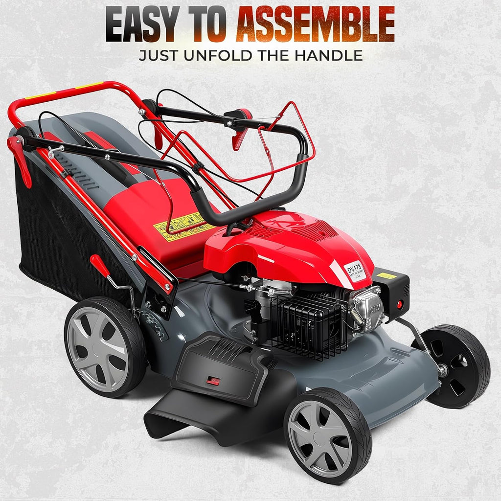 20-Inch Self-Propelled Gas Lawn Mower - 173cc Powerful Engine with 60L Grass Bag & Adjustable Cutting Height for Yard Lawn Care and Landscaping Red