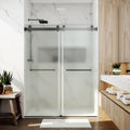 56-60' W x 76' H Shower Doors Double Sliding Frameless 3/8'(10mm) Single Side Frosted Tempere Glass Towel Bar Handle (Matte Black)