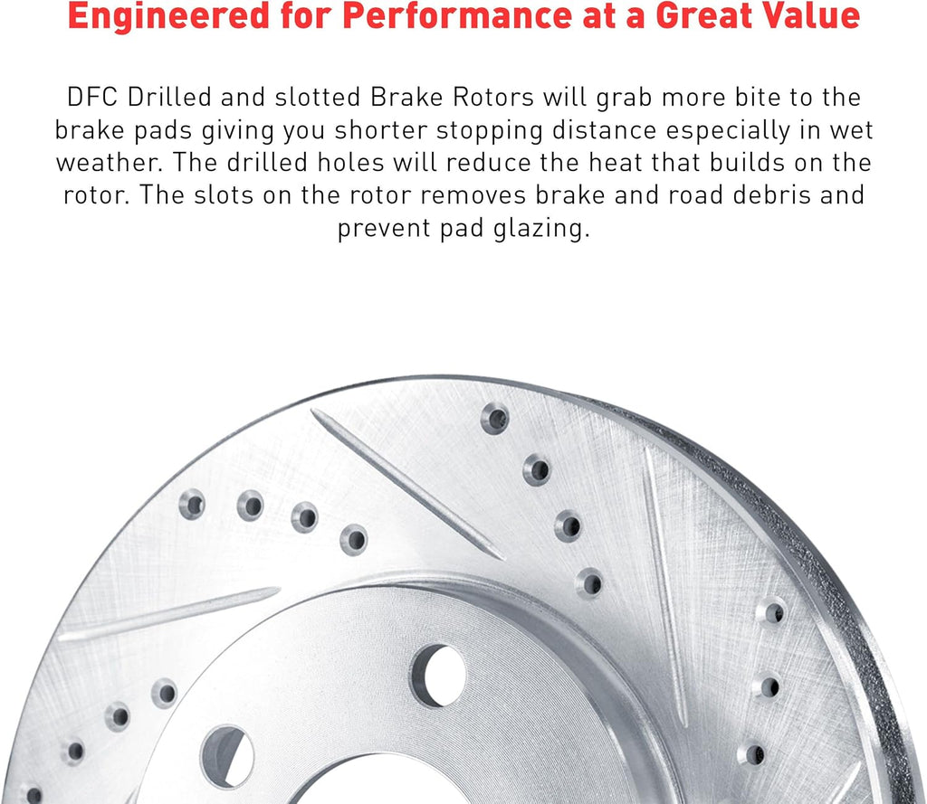 Dynamic Friction Company Front Brake Kit Fits 2001-2012 Ford Courier; 1998-2004 Ford Fiesta; 2001-2008 Ford Ka| 3000 Ceramic Brake Pads and Drilled Slotted Brake Rotors| 9.4' Front