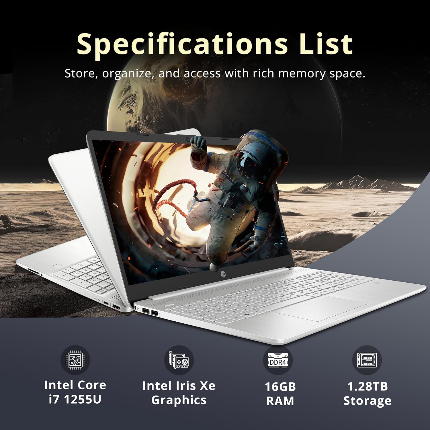 HP 15.6' FHD IPS Touchscreen Laptop, Intel i7-1255U, 16GB RAM, 1.28TB Storage(1TB SSD+288GB Docking Station Set), Intel Iris Xe Graphics, Num Pad, HD Webcam, Fast Charge, Windows 11 Pro, Silver