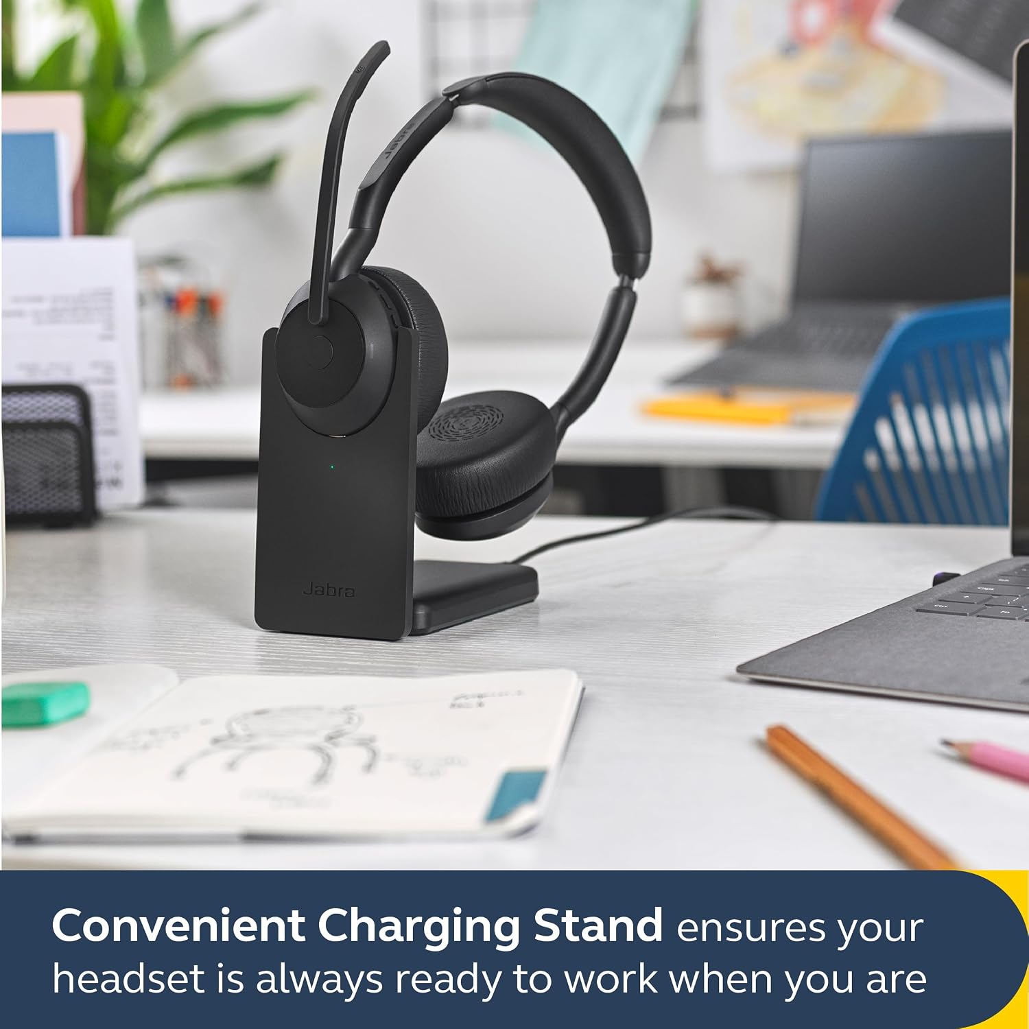 Jabra Evolve2 55 Stereo Wireless Headset - Charging Stand, AirComfort Technology, Noise-Cancelling Mics & Active Noise Cancellation - Works with UC Platforms Such as Zoom & Google Meet - Black