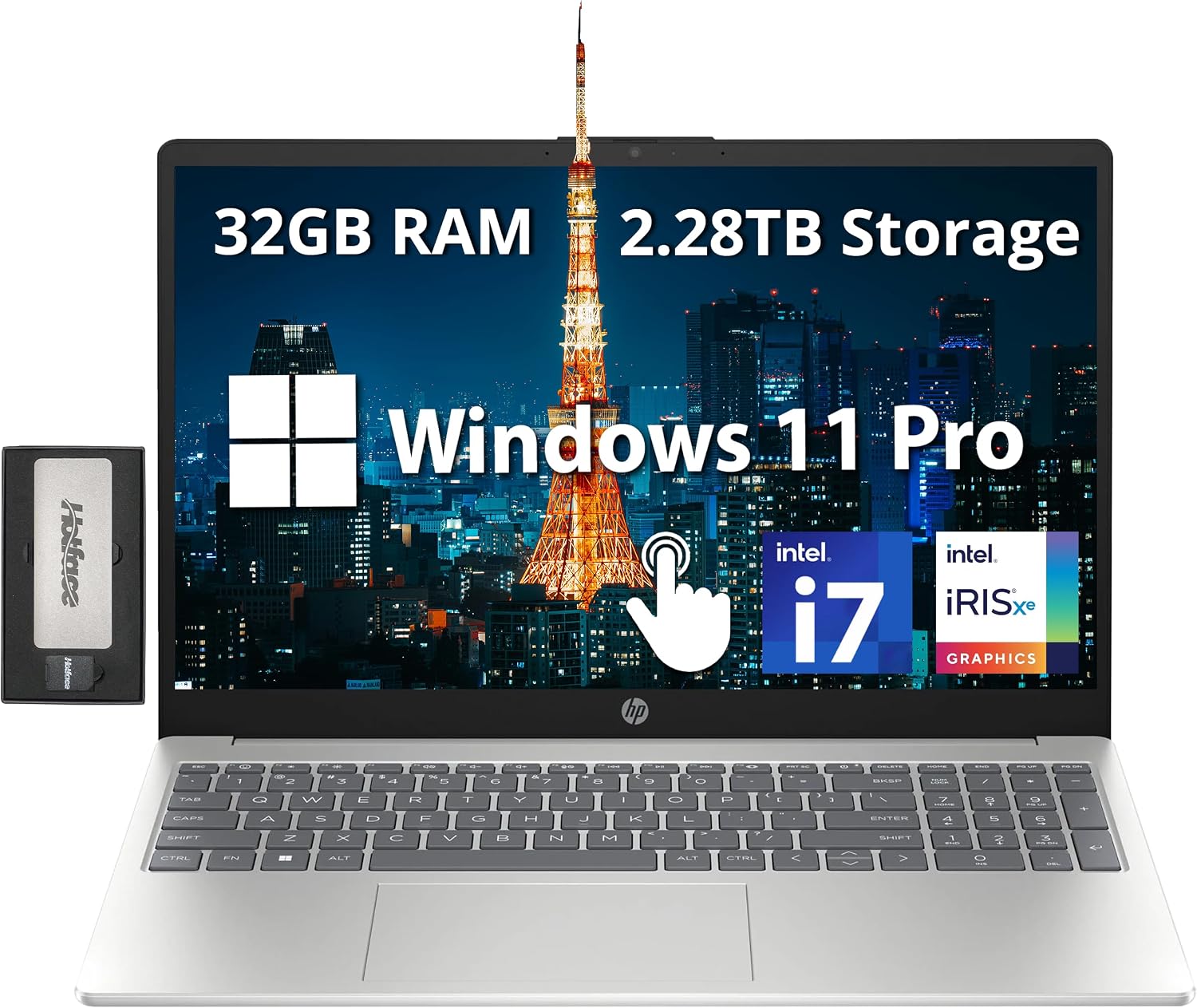 HP 15.6'' FHD IPS Touchscreen Laptop, Intel i7-1255U, 32GB DDR4 RAM, 2.28TB Storage(2TB SSD+288GB Docking Station Set), Intel Iris Xe Graphics, Wi-Fi 6E, Number Pad, Windows 11 Pro, Silver