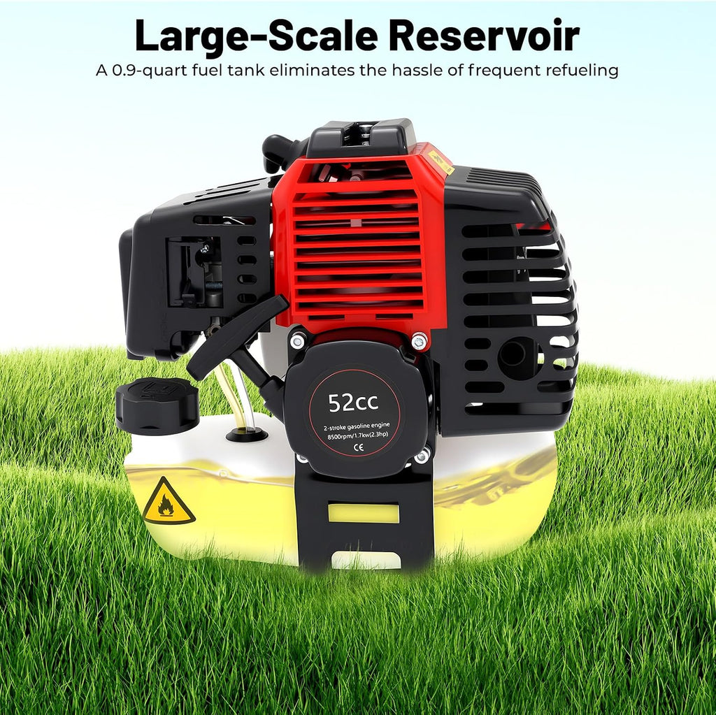 52CC Gas String Trimmer, 5 in 1 Gas Weed Eater, 2-Stroke Brush Cutter Straight Shaft Weed Eater, Gas Weed Wacker Trimmer for Weeds and Grass