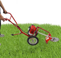 49CC Gas Powered Lawn Mower, 2 Stroke Hand Push Weed Wacker with Wheels, 1.8Kw 7000Rpm Behind Push Grass Trimmer, Brush Cutter for Lawn, Garden, Hills, Plains & Orchards