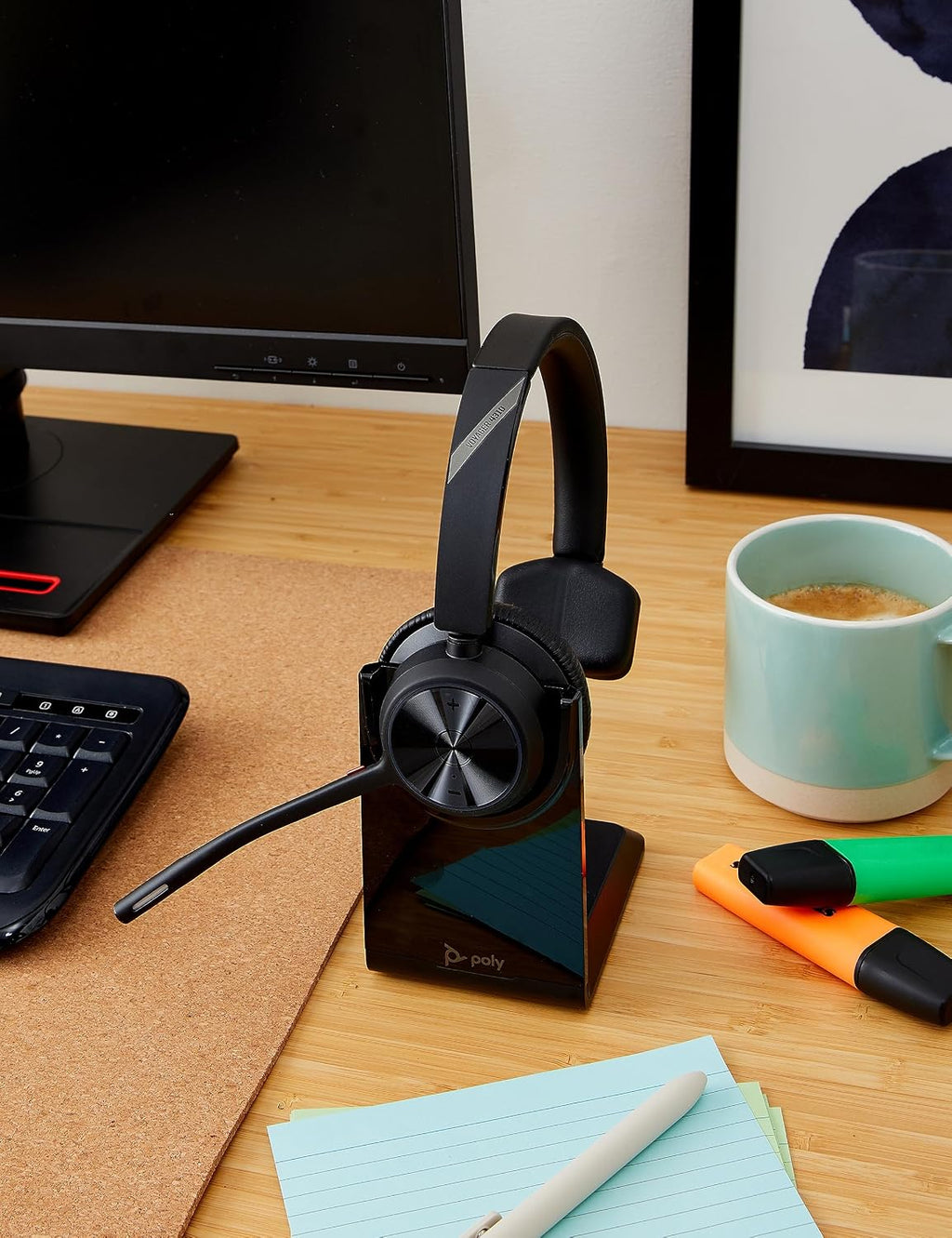 Poly - Voyager 4310 UC Wireless Headset + Charge Stand (Plantronics) - Single-Ear Headset- Connect to PC/Mac via USB-A Bluetooth Adapter, Cell Phone via Bluetooth-Works w/Teams (Certified), Zoom&More