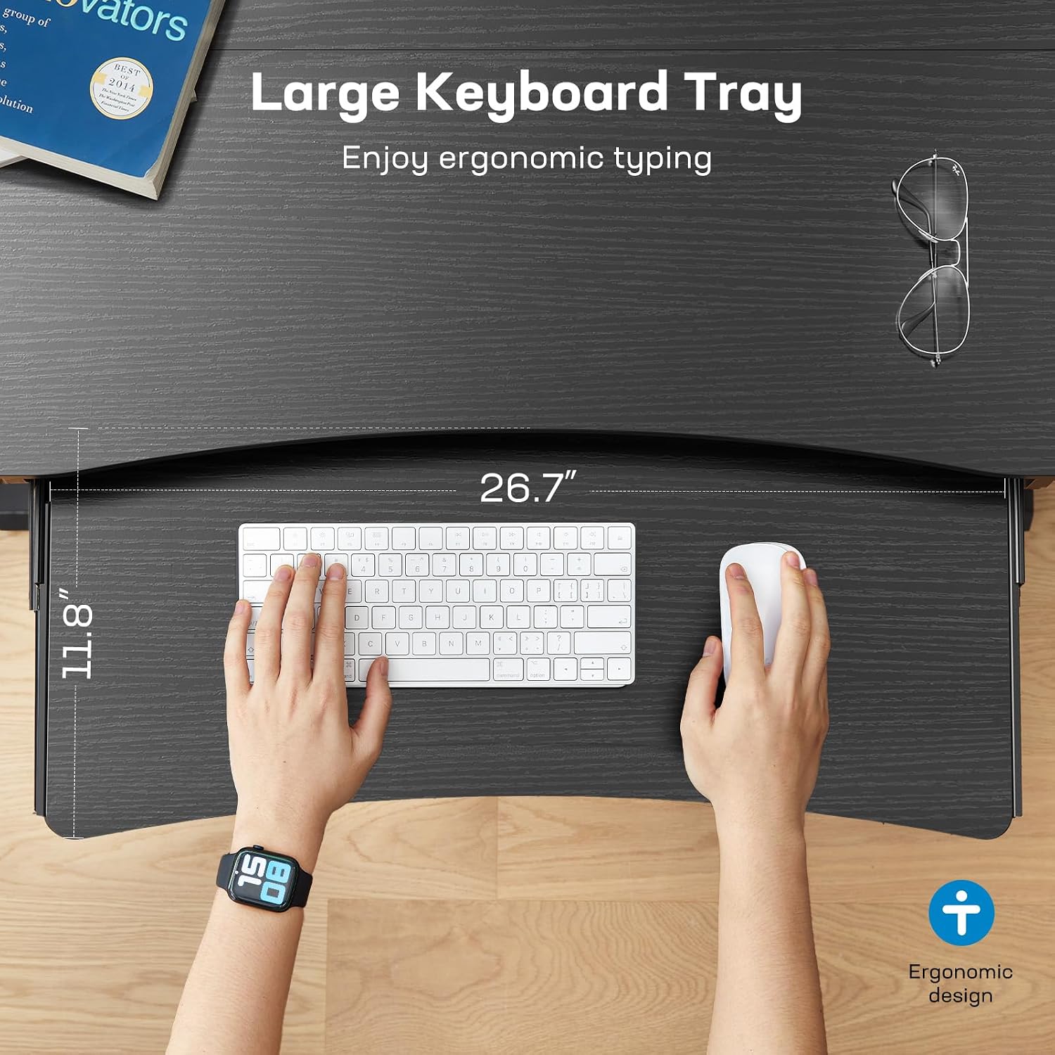 HUANUO 48' x 26' Electric Standing Desk with 2 Drawers & 26.7' Large Keyboard Tray, C-Clamp Mount Compatible, Adjustable Computer Desk for Home Office, Stand Up Desk with 4 Height Presets, Black