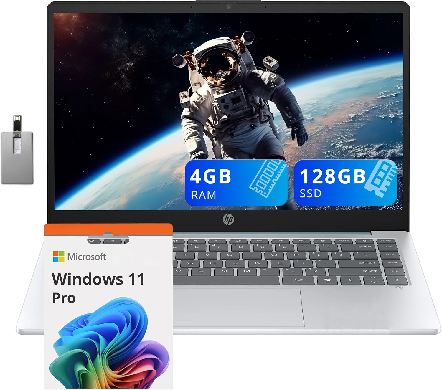 HP 14' HD Laptop for Business, AMD Athlon 7120 Processor, 4GB DDR4 RAM, 128GB SSD, AMD Radeon Graphics, 720p HD Camera, Copilot, Wi-Fi 6, Windows 11 Pro, Moonlight Blue, 32GB USB Card