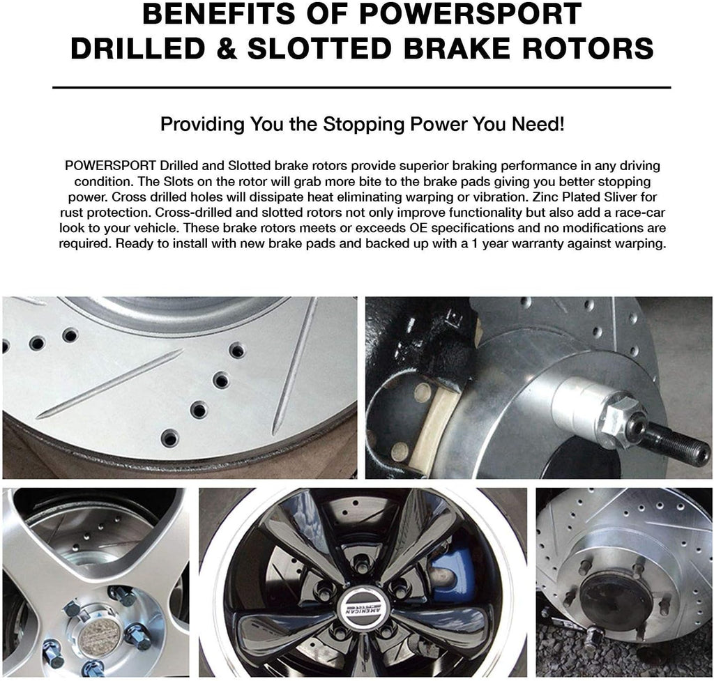 Power Sport Rear Brake Kit For 2002-2022 Nissan Altima; 2011-2017 Nissan Juke; 2004-2008 Nissan Maxima; 2007-2019 Nissan Sentra| Drilled Slotted Brake Rotors| Semi Metallic Brake Pads and Rotors Kit