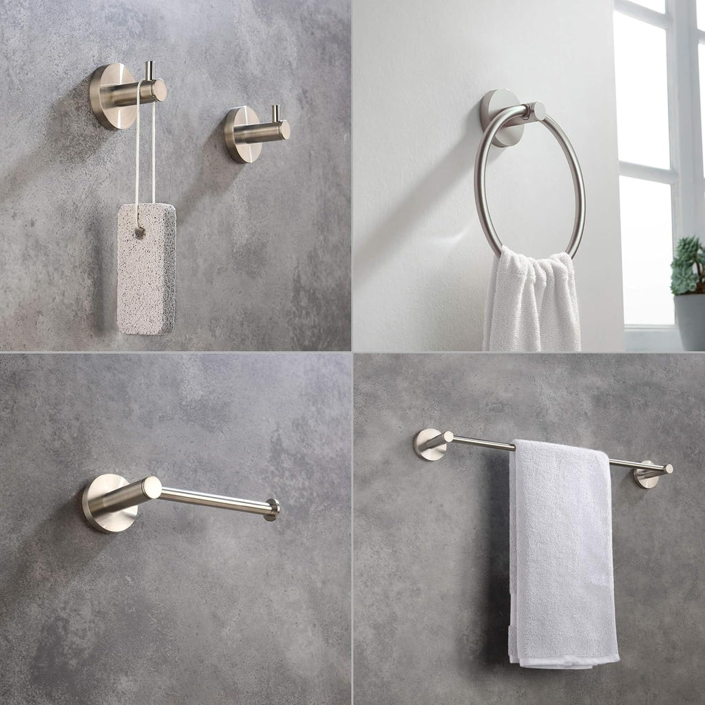 KIBI 5-Piece Bathroom Hardware Set – Circular Bath Wall Mounted Hardware Accessory Kit Includes, 18 Inch Towel Bar, Hand Towel Ring, Toilet Paper Holder, 2-Robe Hooks (Matte Black, C-KBA14-5-3)