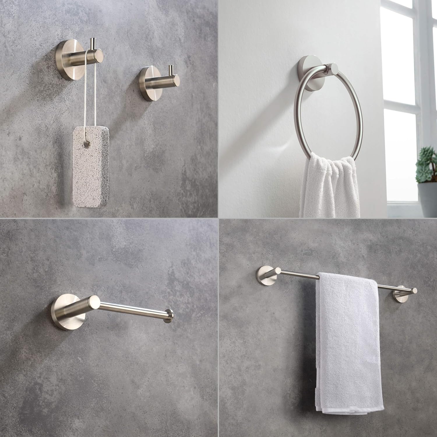 KIBI 5-Piece Bathroom Hardware Set – Circular Bath Wall Mounted Hardware Accessory Kit Includes, 18 Inch Towel Bar, Hand Towel Ring, Toilet Paper Holder, 2-Robe Hooks (Matte Black, C-KBA14-5-3)