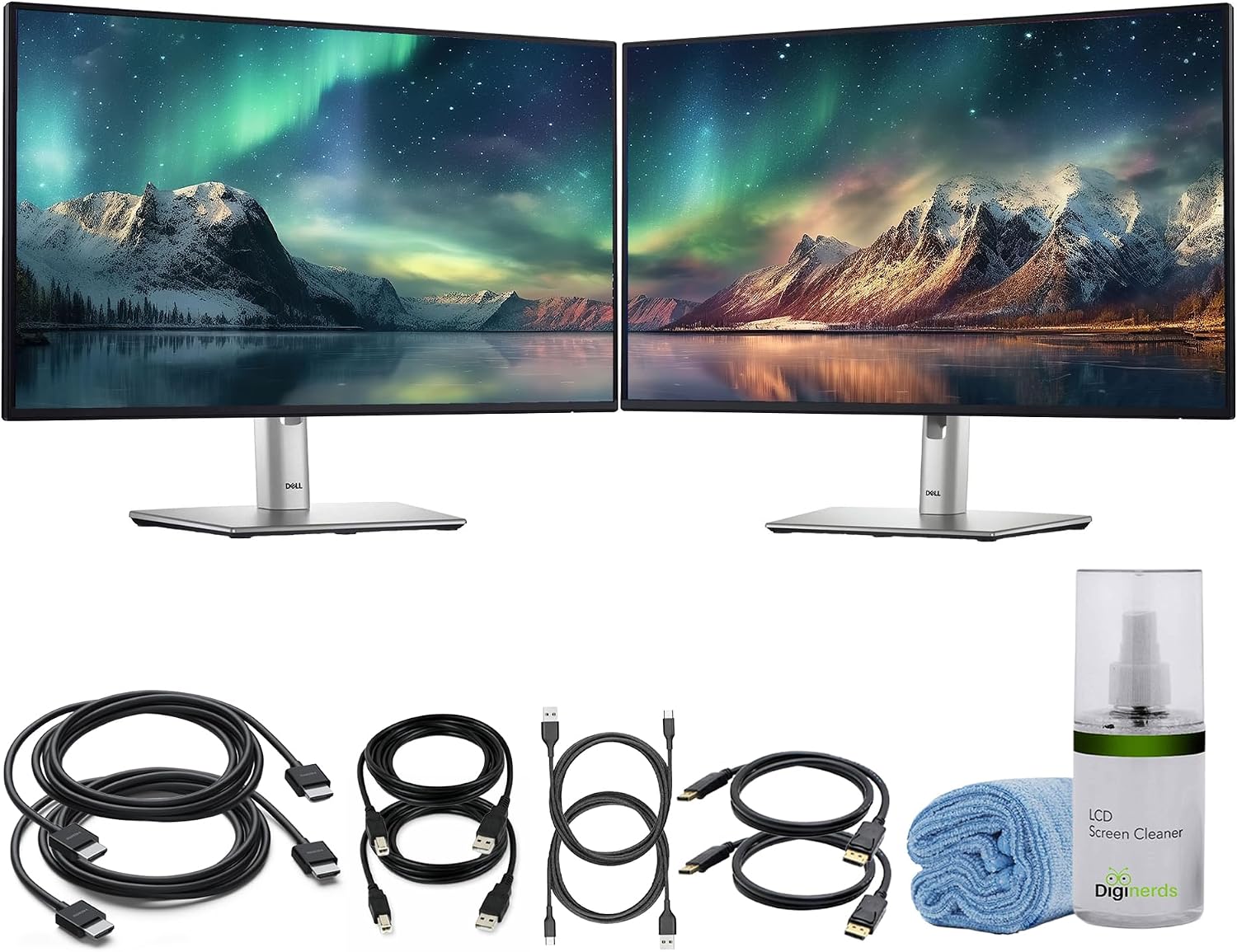 Dell P2425H 24″ Full HD (1920×1080) IPS LED 100Hz Monitors (x2) Dual Display Productivity Setup, Comfortview Plus, Anti-Glare Panel + 2 × USB-C Cables + Cleaning Kit