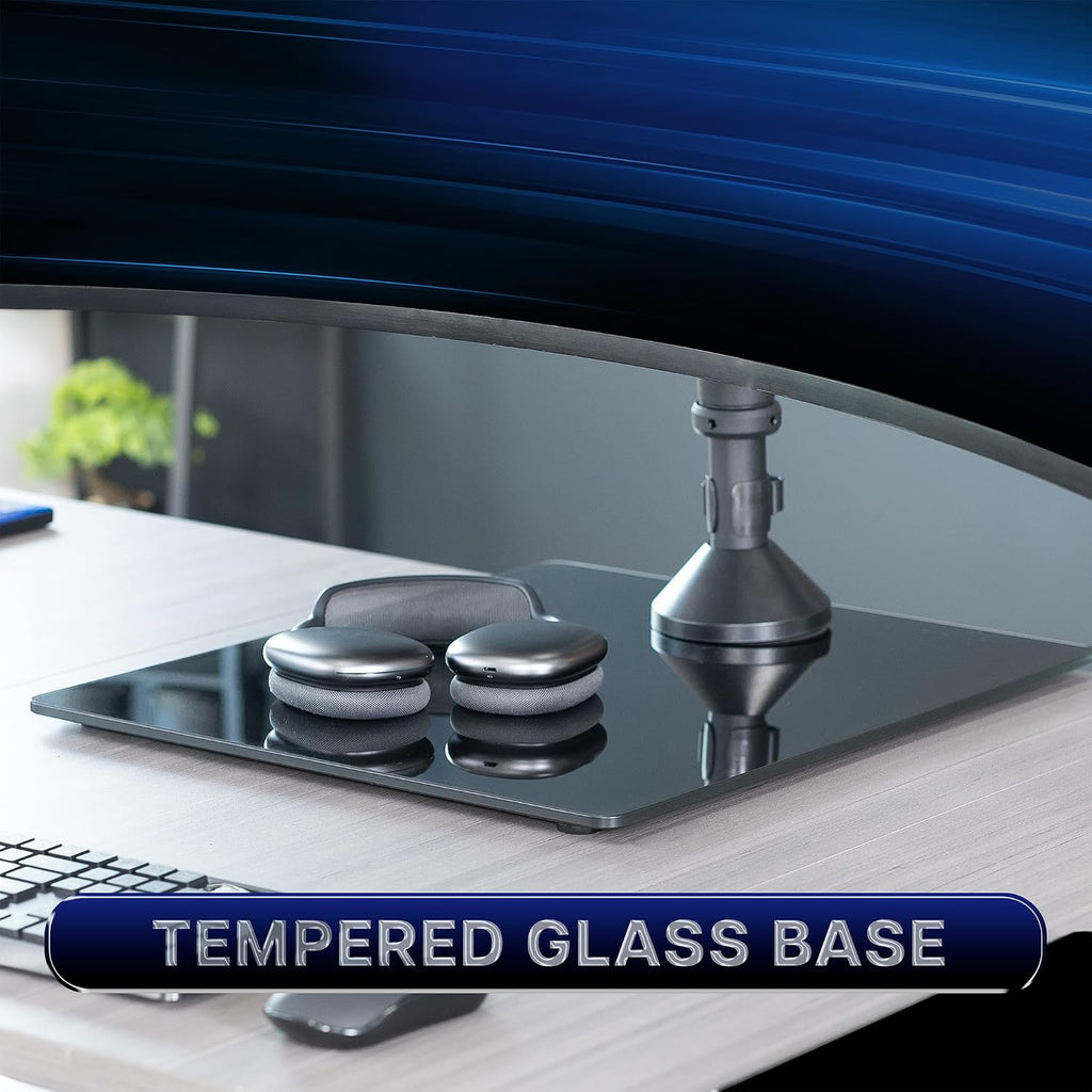 VIVO Pneumatic Arm Triple Ultrawide Monitor Desk Stand for Up to 49 inch Screens with Tempered Glass Base, Holds 3 Ultra Wides Up to 33 lbs Each, Black, STAND-V300FG