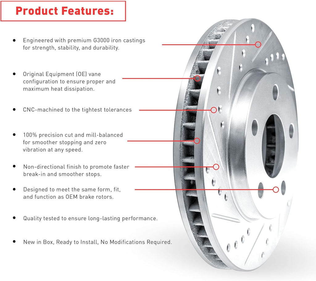 Dynamic Friction Company Front Brake Kit Fits 2011-2015 Ford Fiesta| 3000 Ceramic Brake Pads and Drilled Slotted Brake Rotors| 9.4' Front