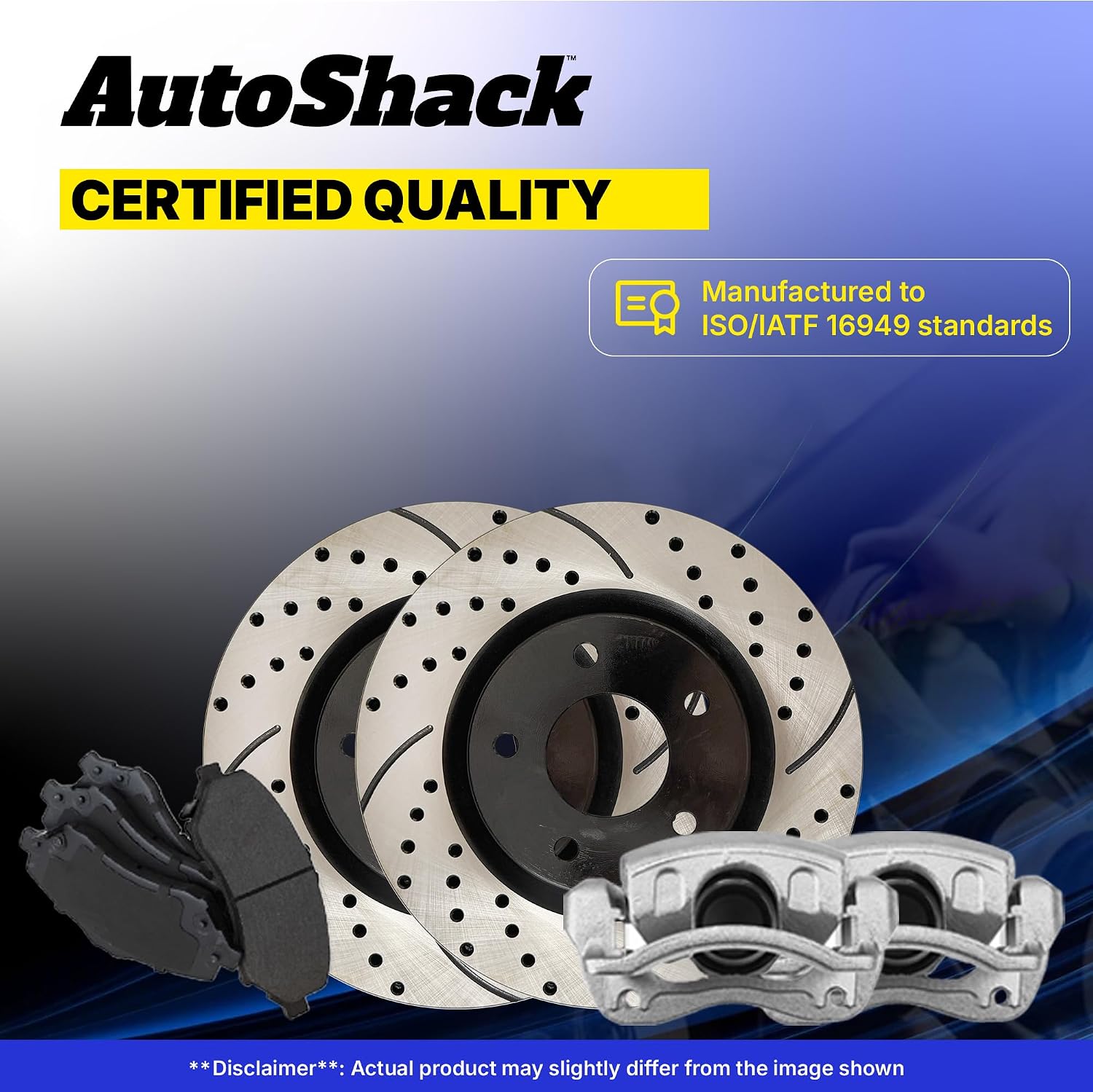 AutoShack Front Brake Rotors, Premium Pads & Calipers for Chevrolet, Silverado 1500 1999-2006 - E-Coated Drilled & Slotted - ShadowGuard - 11.99' (304.6 mm), 6-Lug