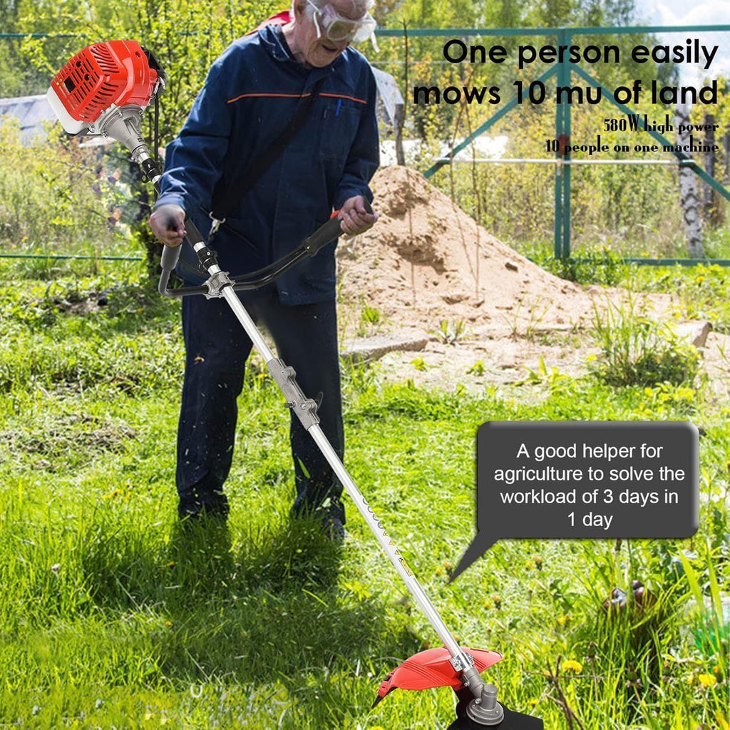 52CC 2-Stroke Gas Weed Eater, Gas String Trimmer, Gasoline Powered Weeds Eater, Weed Wacker, Gasoline Trimmer for Lawn Garden Yard, Red