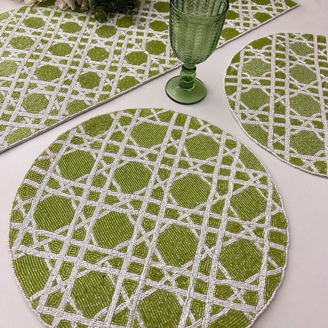 Enliven Set of 6 Handmade Green Placemats 14 Inch | Lightweight Decorative Dining Table Mats for Wedding, Party & Everyday Use | Easy to Clean Elegant Placemats