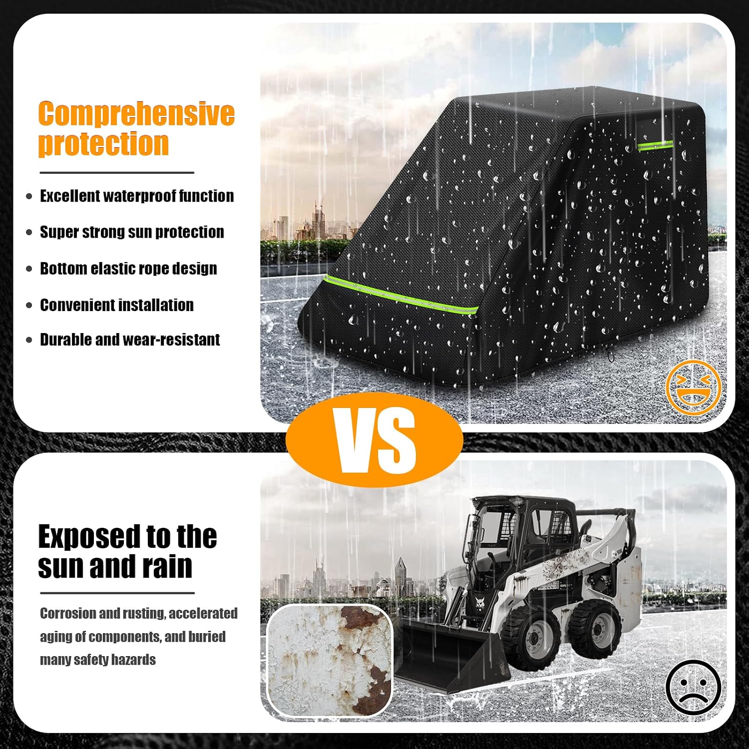 Skid Steer Loader Cover, Suitable for Bobcat Z2/650, Kubota SSV/SVL65/75, 600D Oxford Cloth Loader Cover, Waterproof, Windproof, UV Resistant