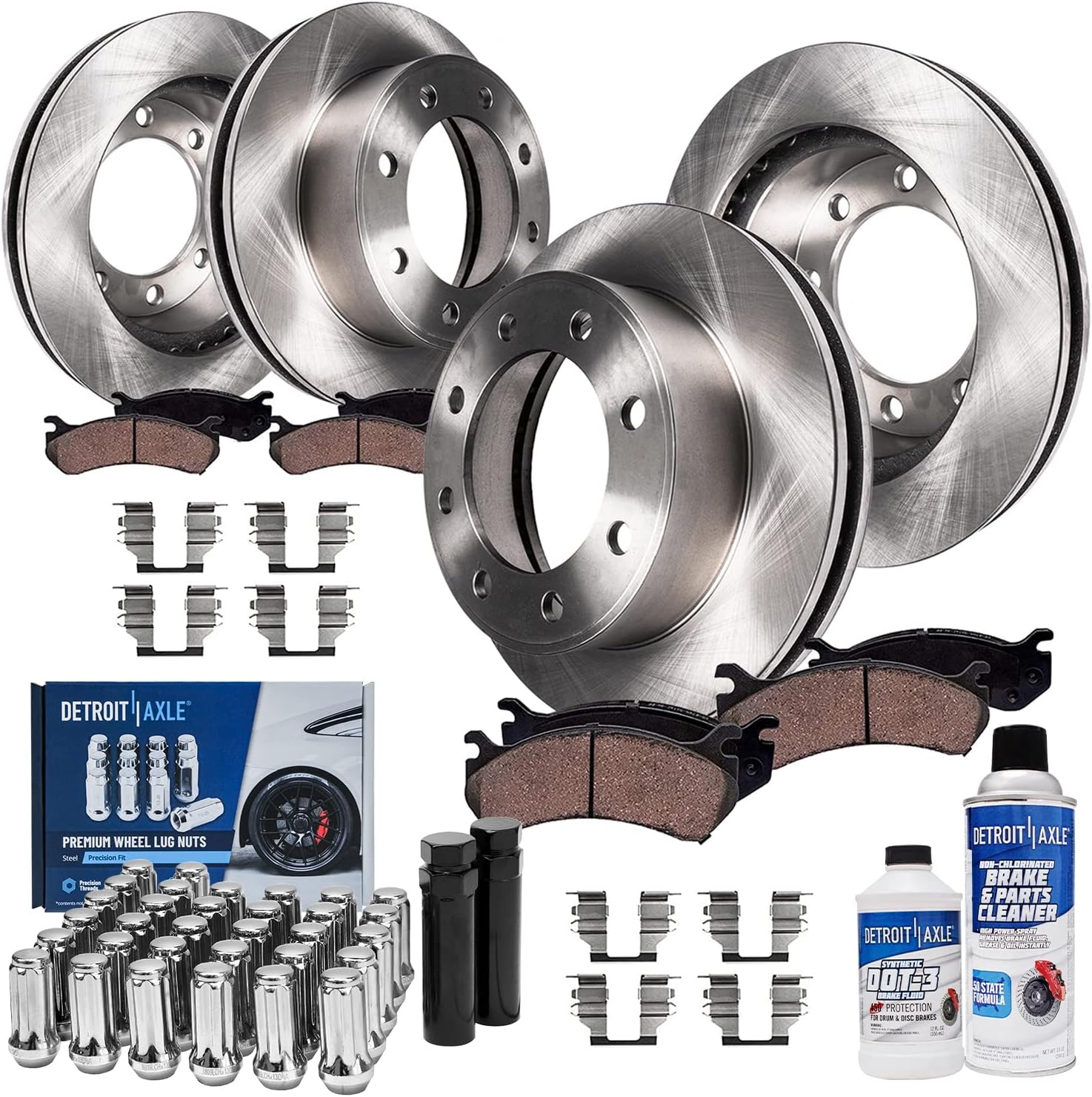 Detroit Axle - Brake Kit for Chevrolet GMC Avalanche Suburban Yukon XL 2500, Silverado Sierra 2500 3500 HD, Disc Brake Rotors Ceramic Brake Pads Wheel Lug Nuts Socket Keys Replacement