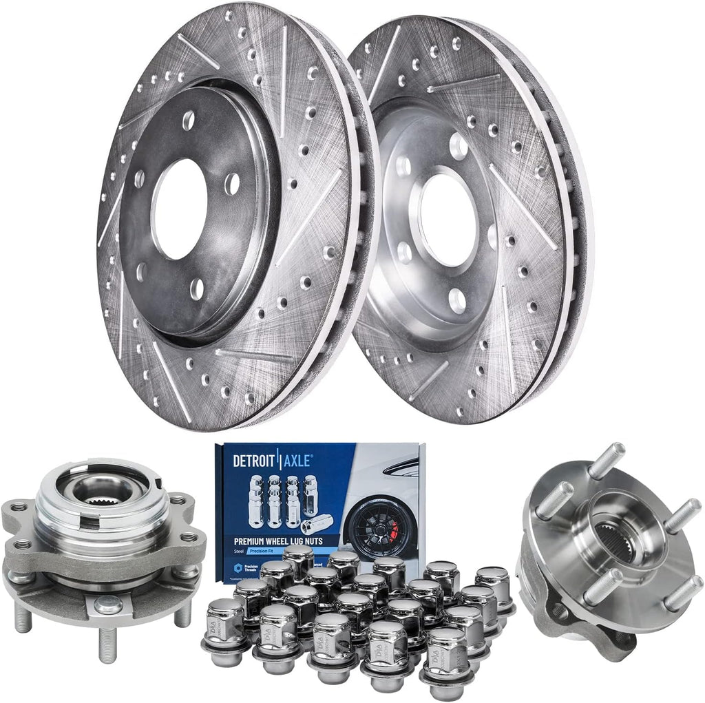 Detroit Axle - Front Brake Rotors Wheel Bearing Hubs Kit for 2007-2018 Nissan Altima, 11.65 inch Drilled and Slotted Brake Rotors Wheel Bearing Hubs Lug Nuts Replacement