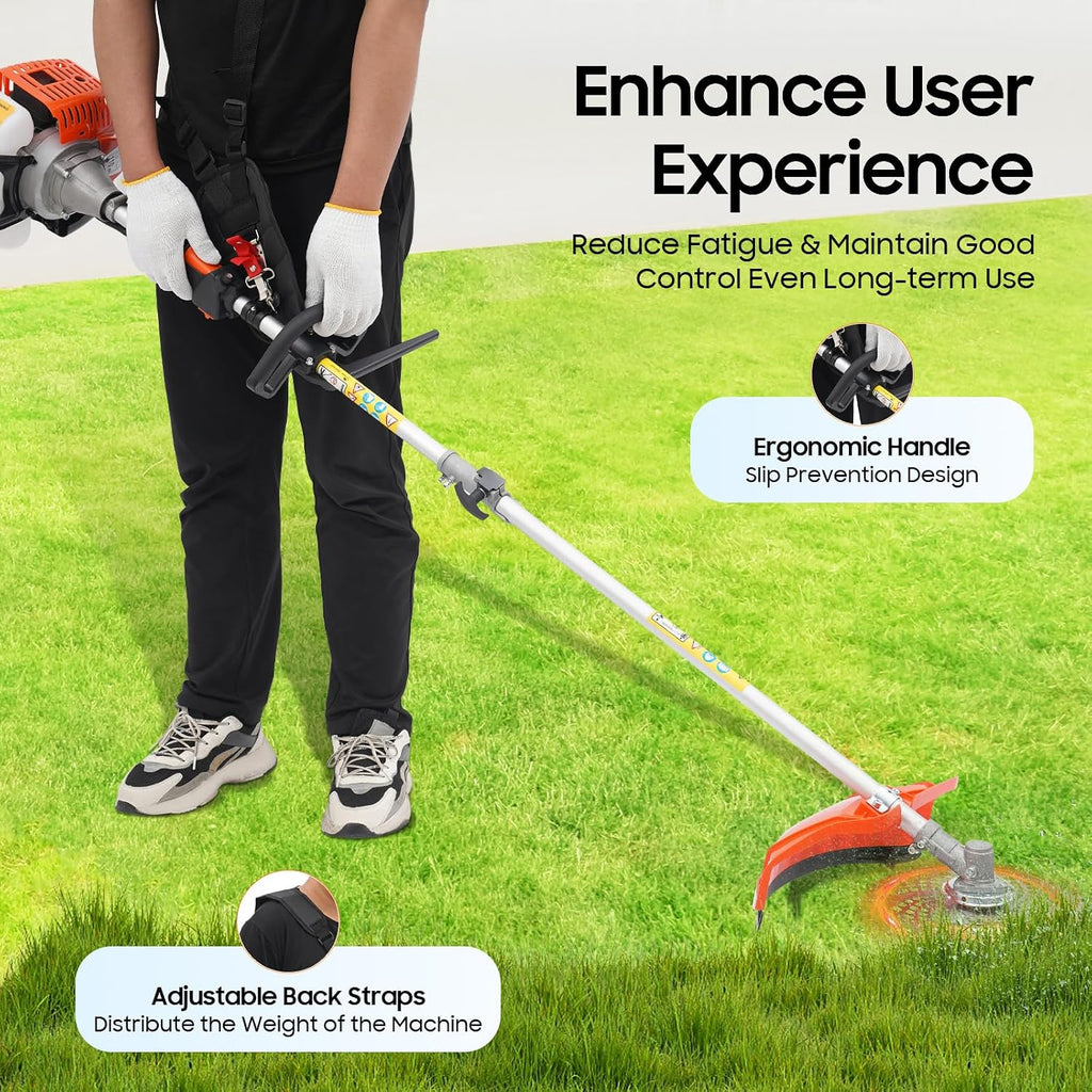 6-in-1 Gas Weed Eater, 2-Stroke 52CC Multi-Functional Trimming Tools Weed Wacker Lawn Mower Hedge Trimmer & Brush Cutter with Extension Pole for Yard Garden Total Lawn Brush and Tree Domination