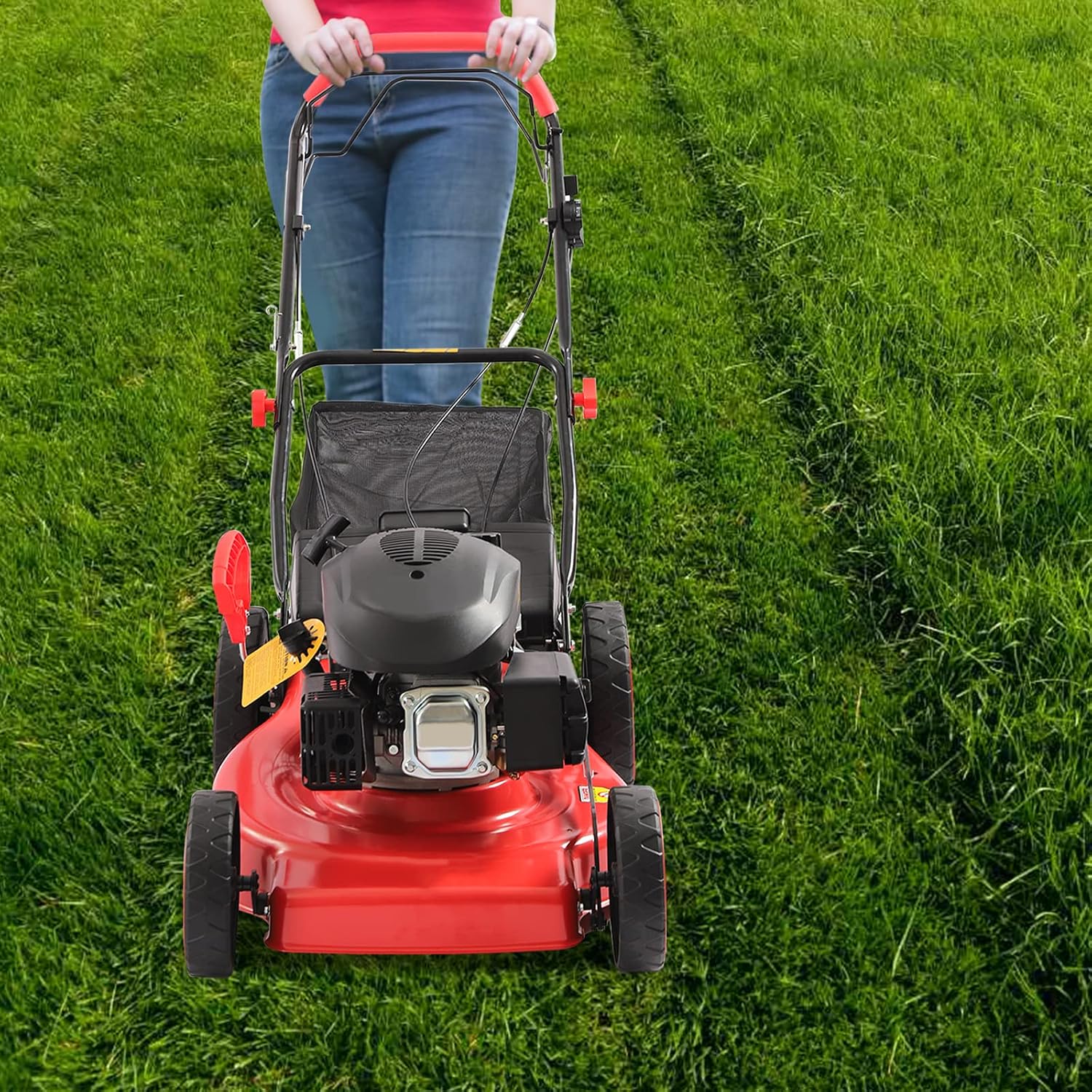 Gas Powered Self-Propelled Lawn Mower with Bag - 3-in-1, 4-Stroke Engine, 20-inch Cutting Width, 8 Adjustable Heights - Ideal for Small to Medium Sized Yards