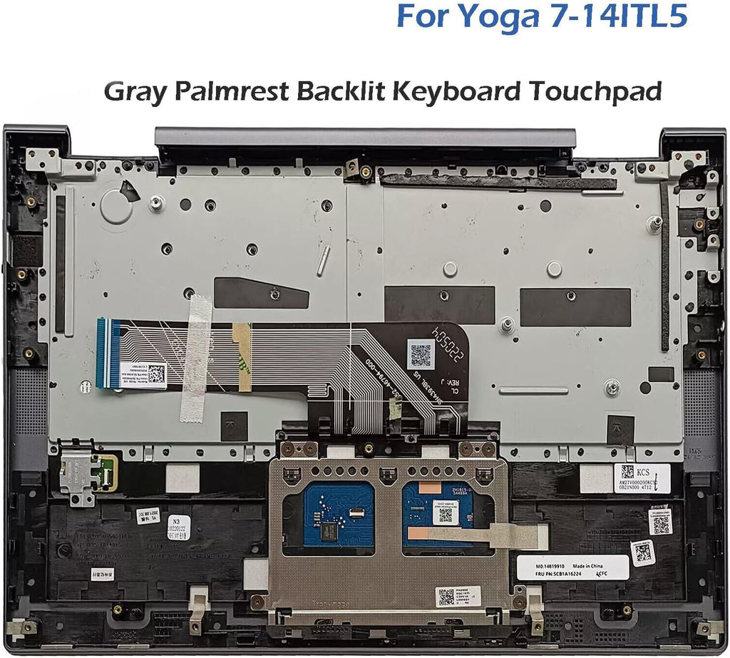 New Replacement for Lenovo Yoga 7-14ITL5 82BH 7 14ITL5 7-14 Laptop Upper Case Palmrest Backlit Keyboard Touchpad Assembly Part 5CB1A16224 AM1RW000100 (Gray)