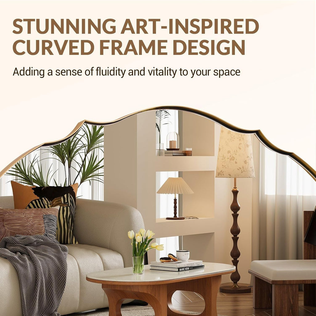ANDY STAR Large Gold Scalloped Oval Mirror 30x40, Brushed Gold Oval Bathroom Mirror for Wall, Stainless Steel Framed Mirror for Master Vanity, Entryway, Hallway, Rust-Resistant