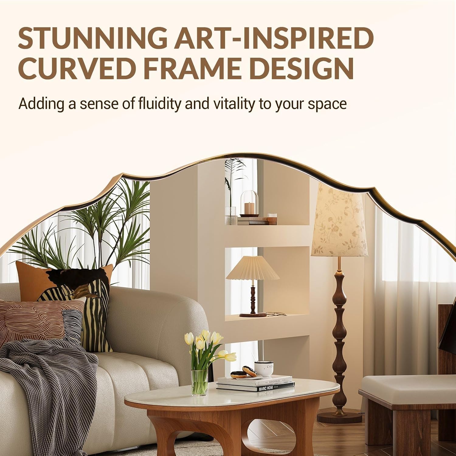 ANDY STAR Large Gold Scalloped Oval Mirror 30x40, Brushed Gold Oval Bathroom Mirror for Wall, Stainless Steel Framed Mirror for Master Vanity, Entryway, Hallway, Rust-Resistant